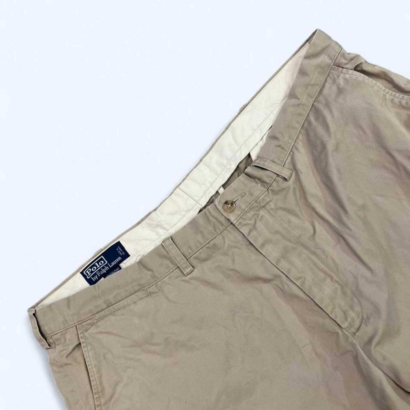 Vintage Polo Ralph Lauren Men's Beige Cream Preston Chino Trousers Pants W42 L32 (Navy Pony)