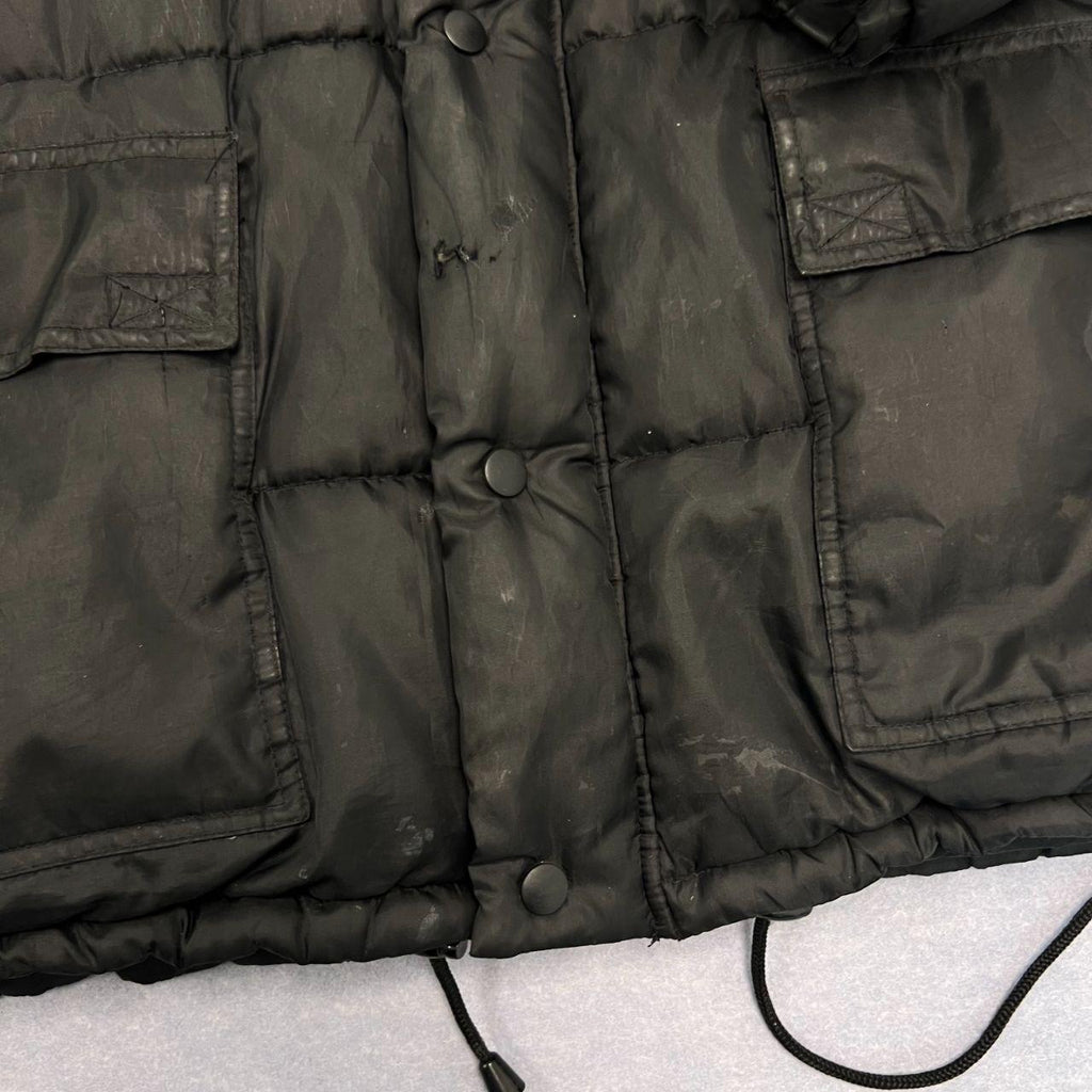 Vintage 1990s Adidas Black Large Logo Full Zip Puffer Jacket Oversized Medium