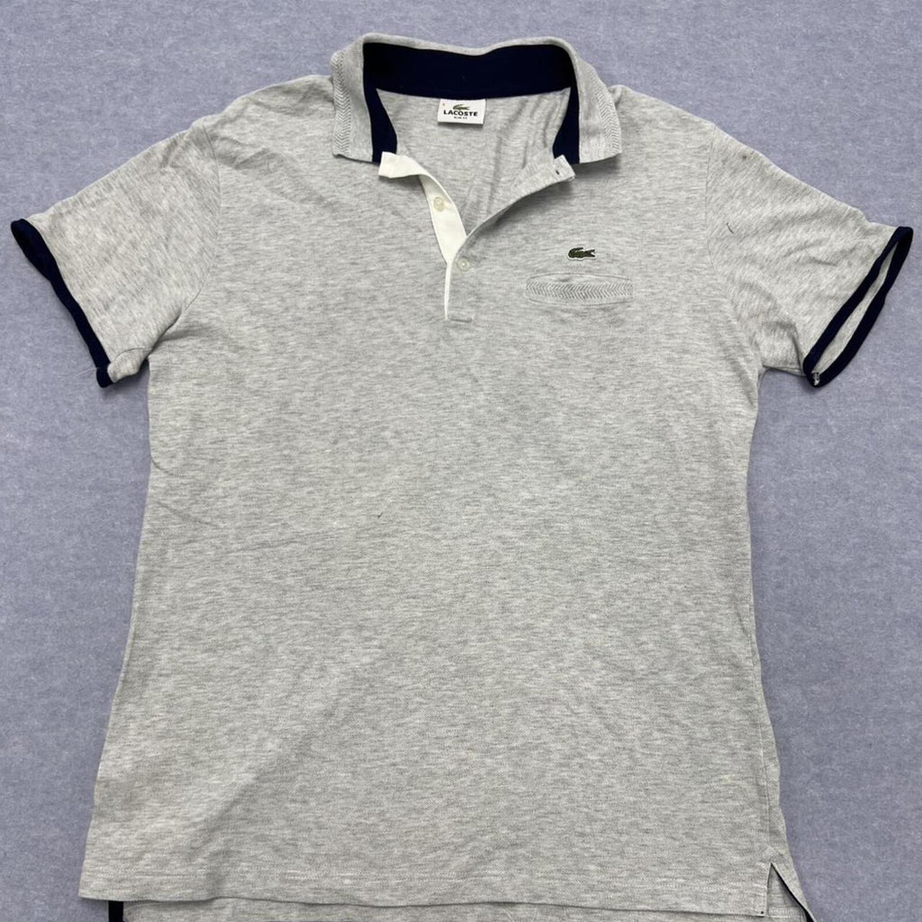 Vintage 1990’s Lacoste Grey & Navy Tipped Preppy Pocket Polo Men’s Slim 6 (XL)