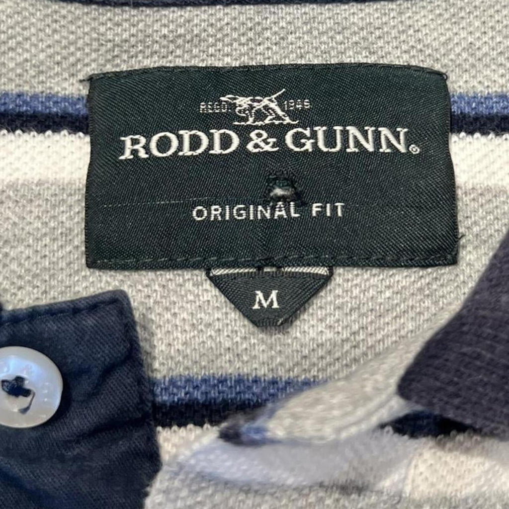 Rodd & Gunn Men’s Grey, White & Black Striped Polo (Navy Dog) Preppy Medium