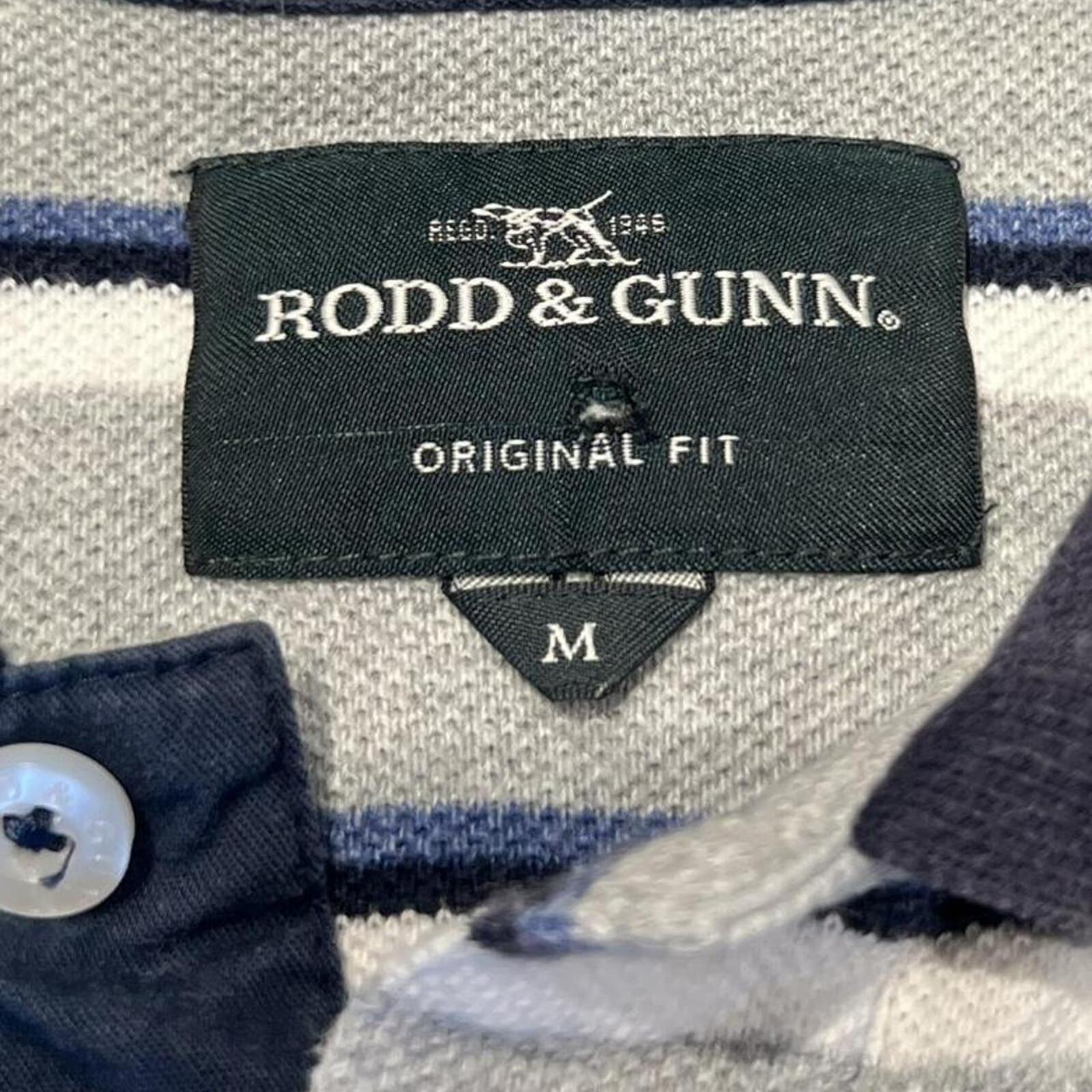 Rodd & Gunn Men’s Grey, White & Black Striped Polo (Navy Dog) Preppy Medium