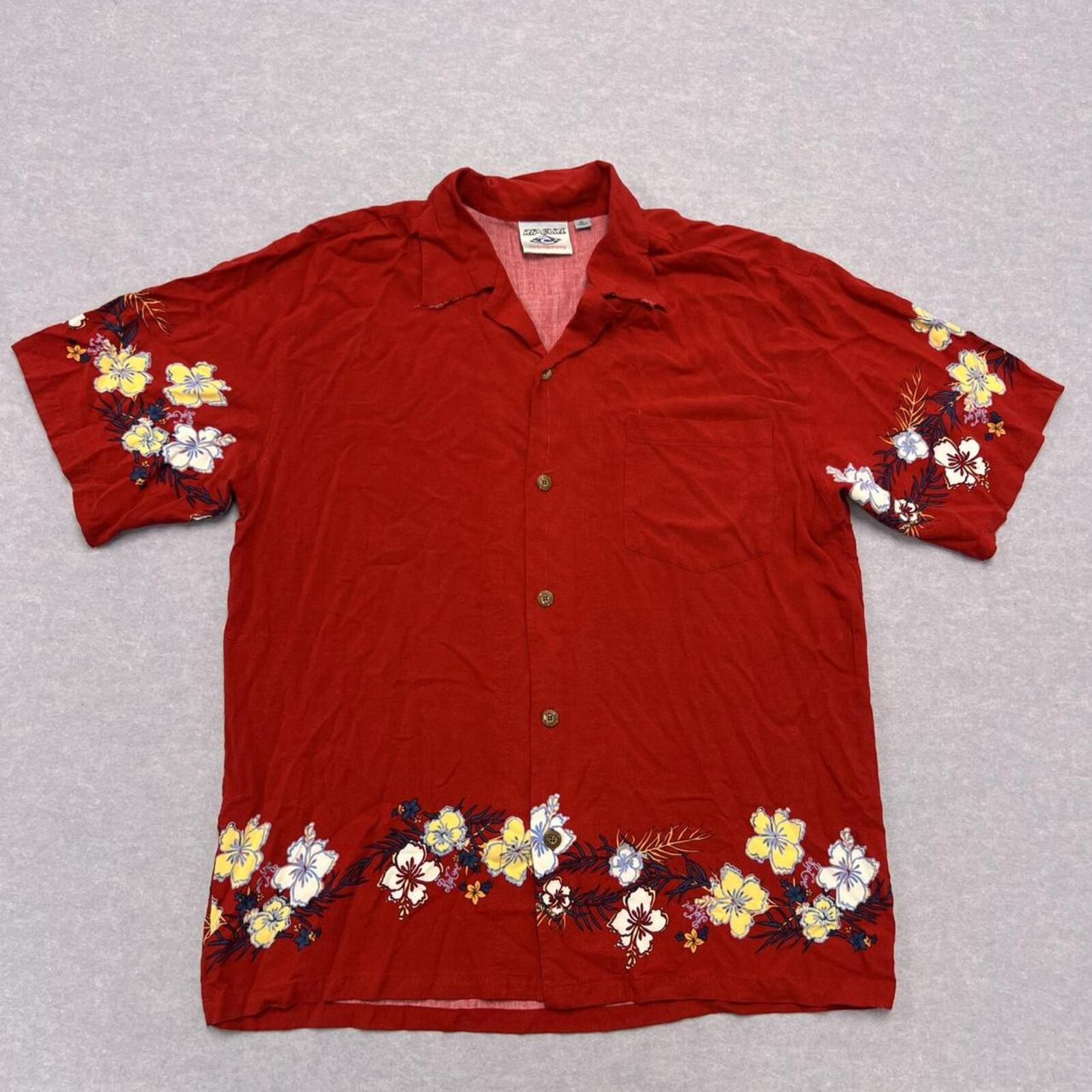 Vintage 90’s Rip Curl Surf Men's Red Hawaiian Floral Short Sleeve Shirt XL