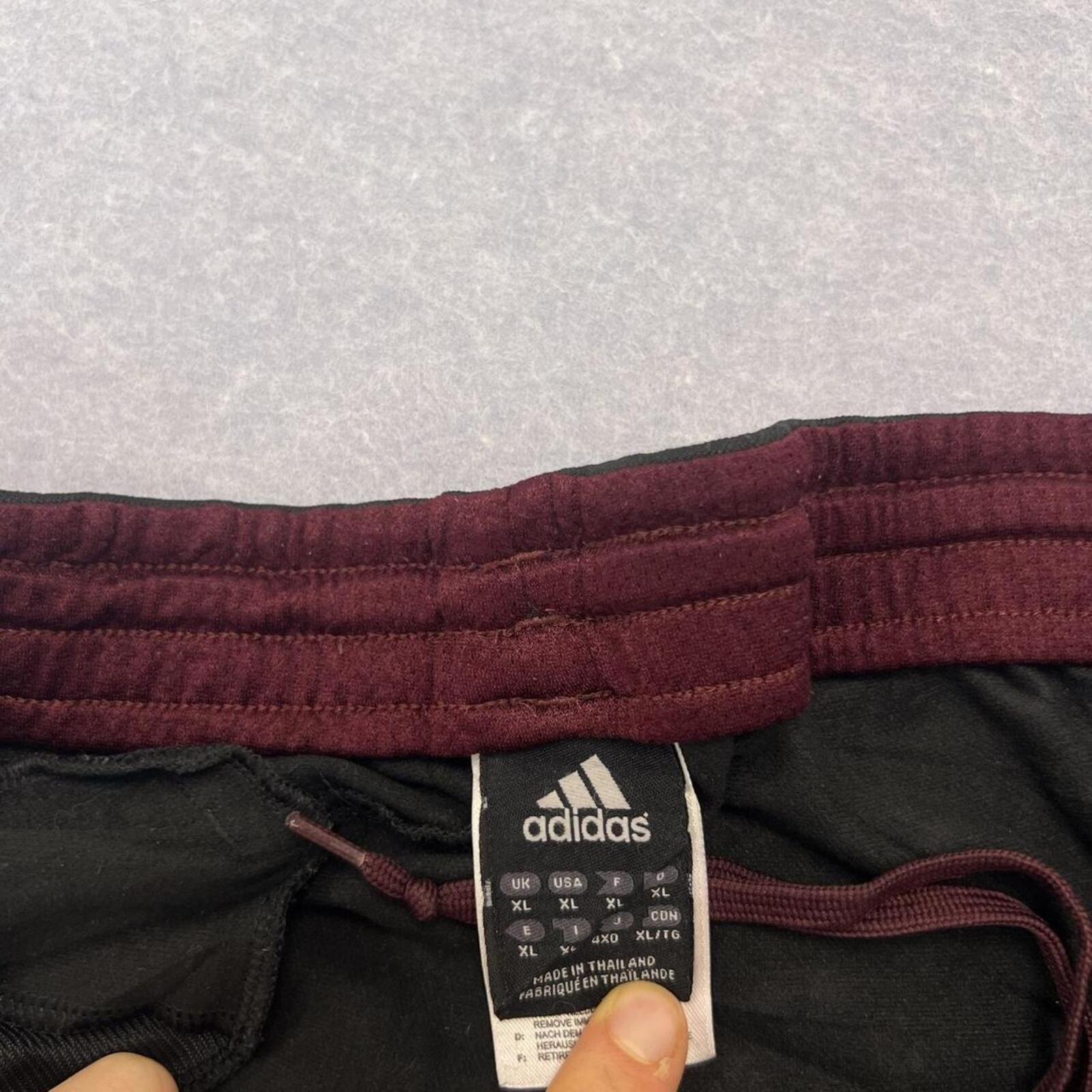 Vintage Adidas Men's Black & Burgundy Tonal Striped Streetwear Track Pants XL