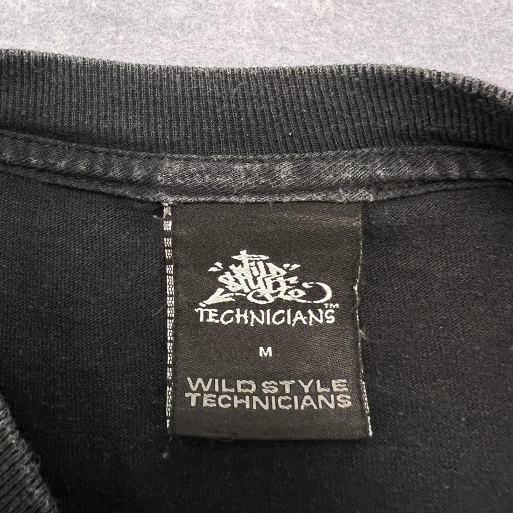 Vintage Wild Style Technicians Men's Black Graffiti Hip Hop Graphic Tee Medium