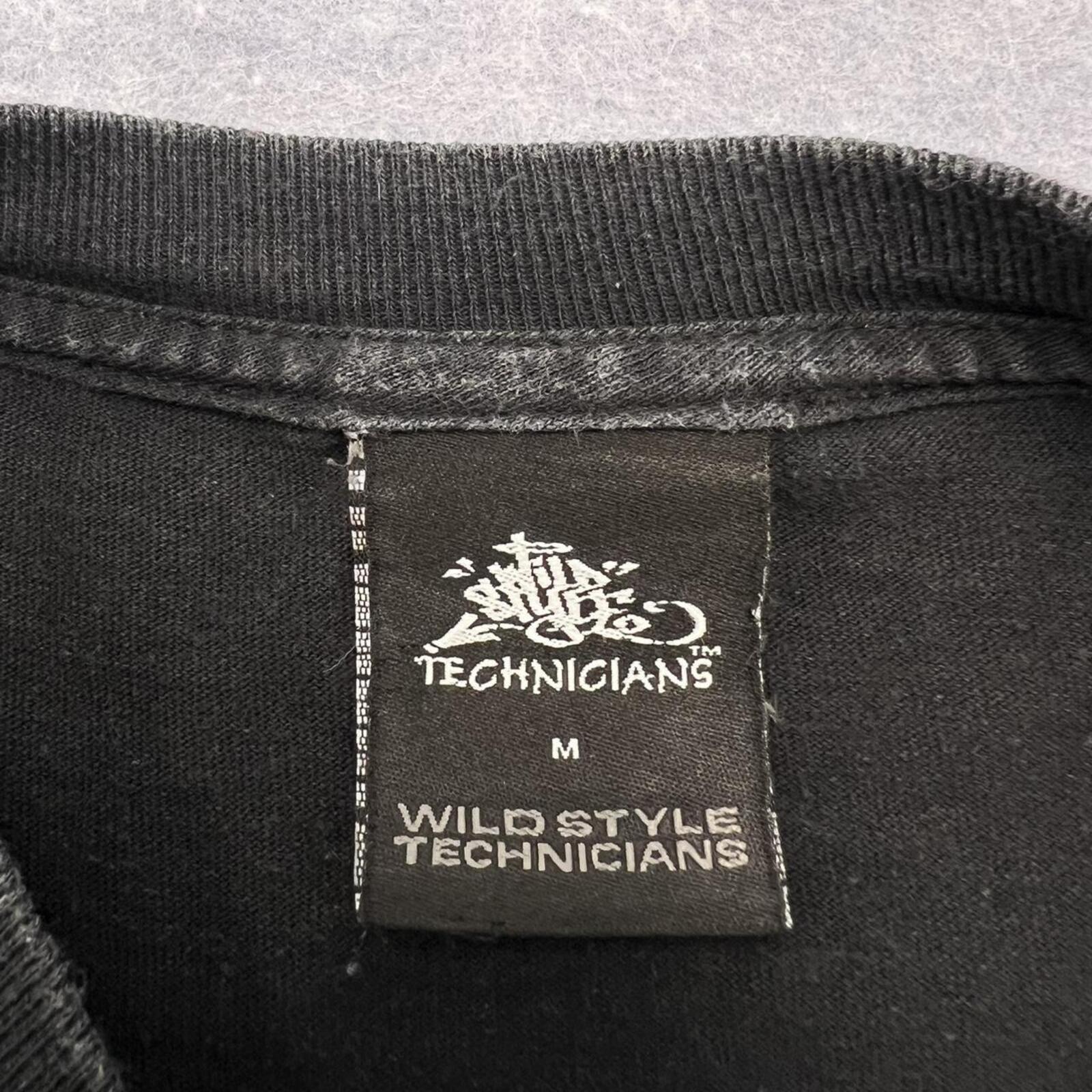 Vintage Wild Style Technicians Men's Black Graffiti Hip Hop Graphic Tee Medium