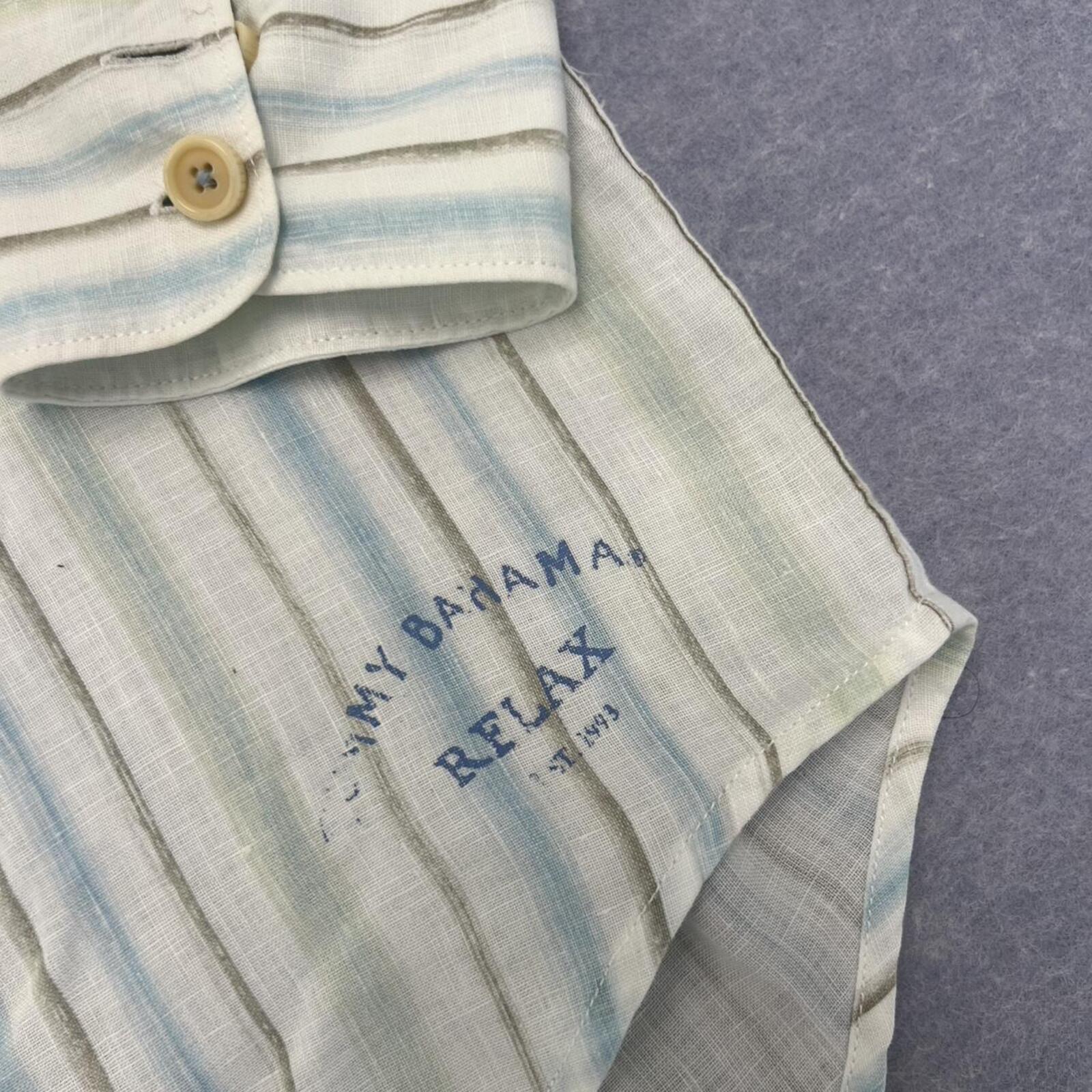 Tommy Bahama Men's 100% Linen Blue White & Green Striped Relax L/S Shirt Medium