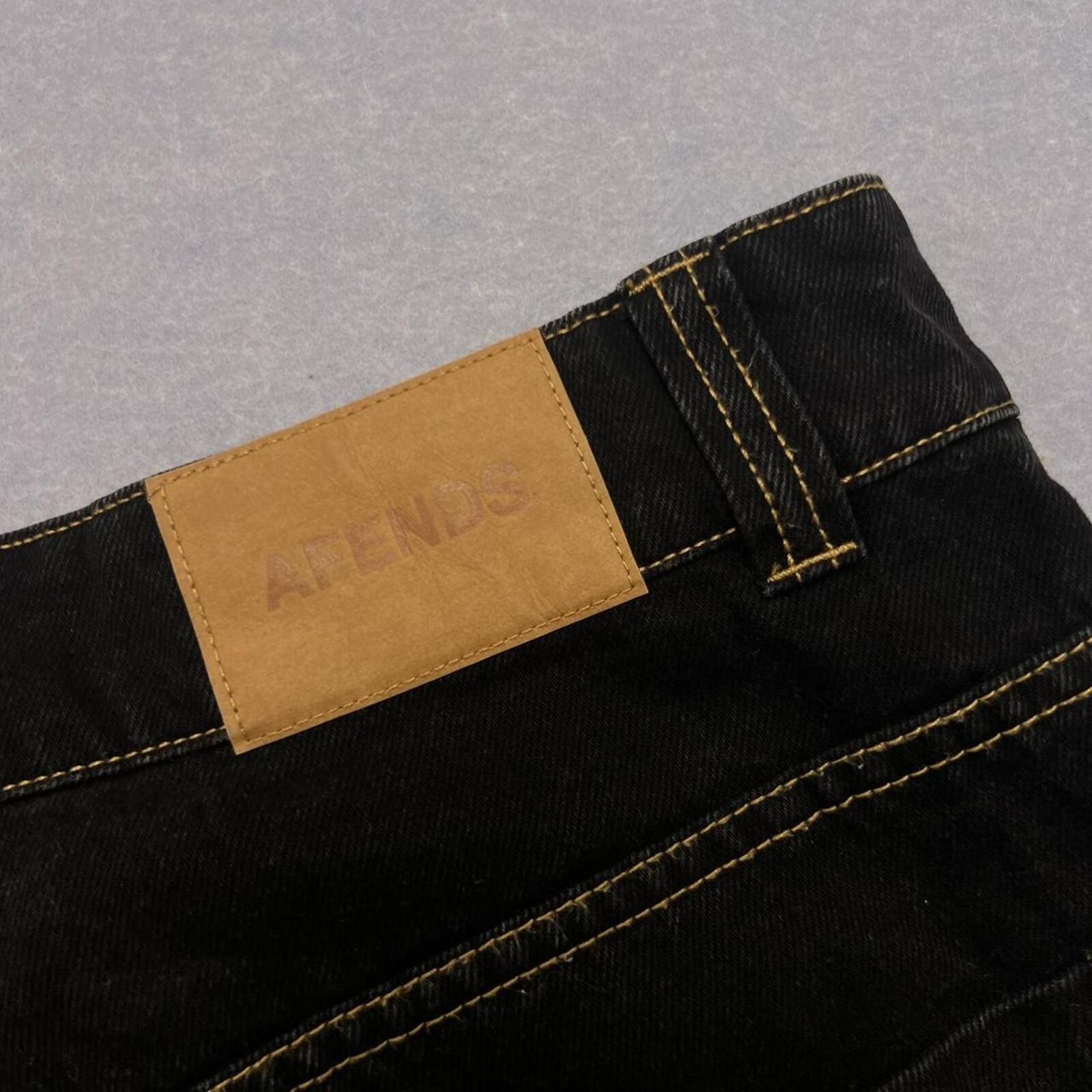 Vintage Afends Black Denim Cargo Shorts Flame Embroidery Y2K Men's W36