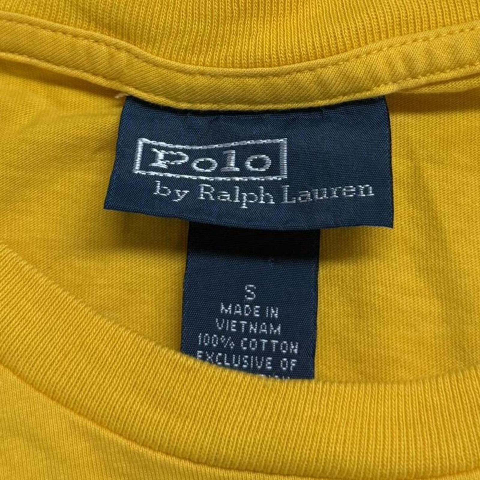 Vintage 1990’s Polo Ralph Lauren Men’s Mustard Yellow Pocket Tee (Navy Pony) T-shirt Small