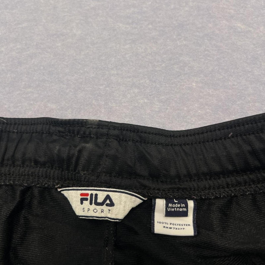 Vintage Fila Sport Men's Black & Neon Yellow Piping Baggy Track Pants Large