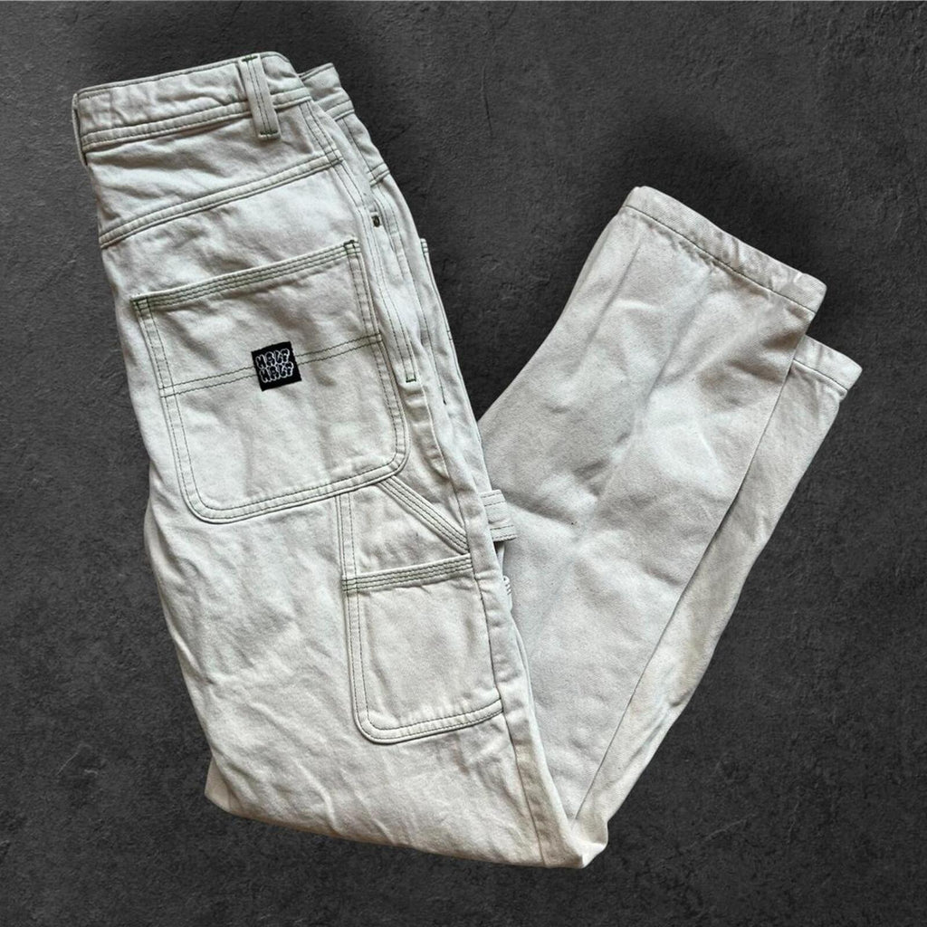 Half Half Beige Skater Streetwear Carpenter Baggy Cargo Pants Men’s 26”