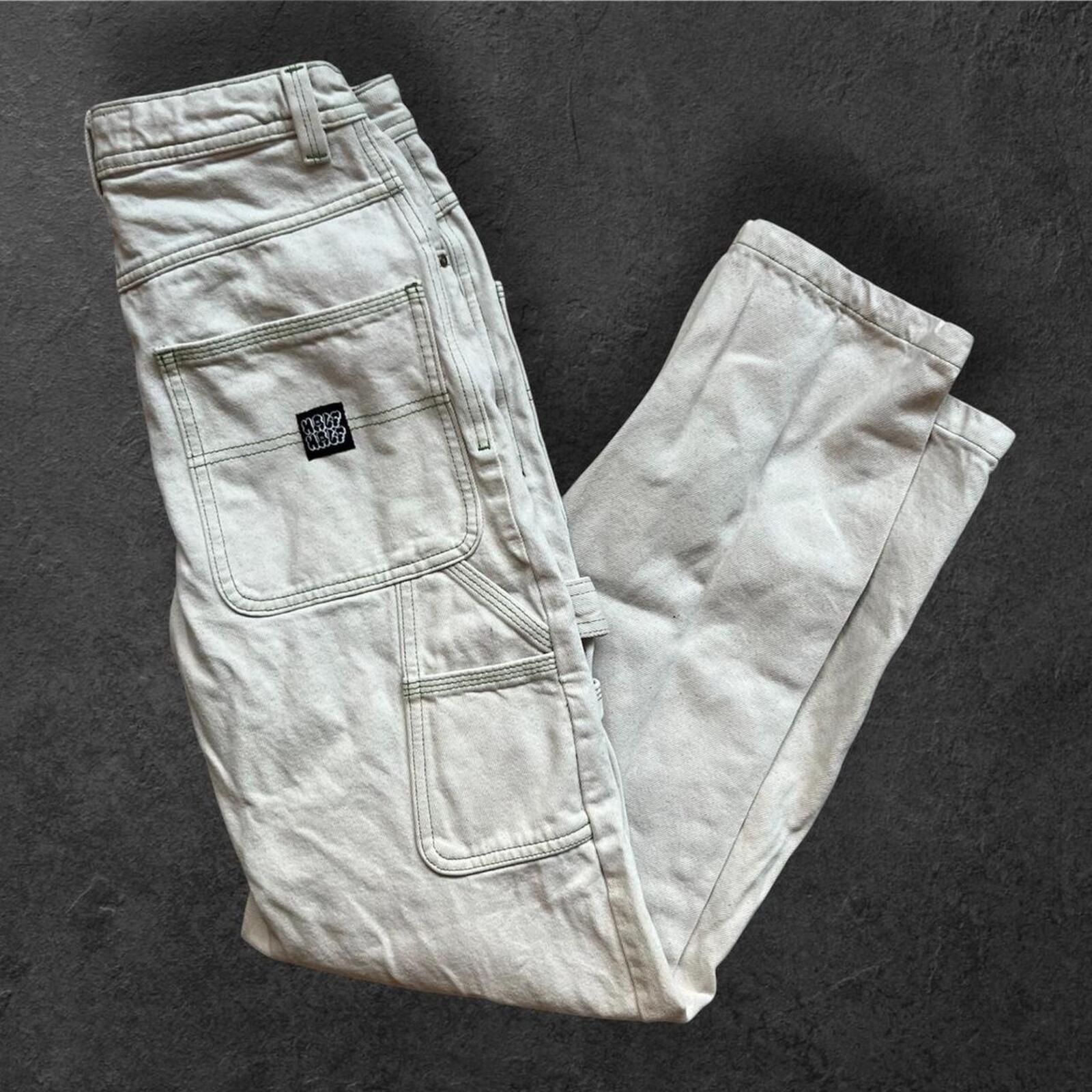 Half Half Beige Skater Streetwear Carpenter Baggy Cargo Pants Men’s 26”