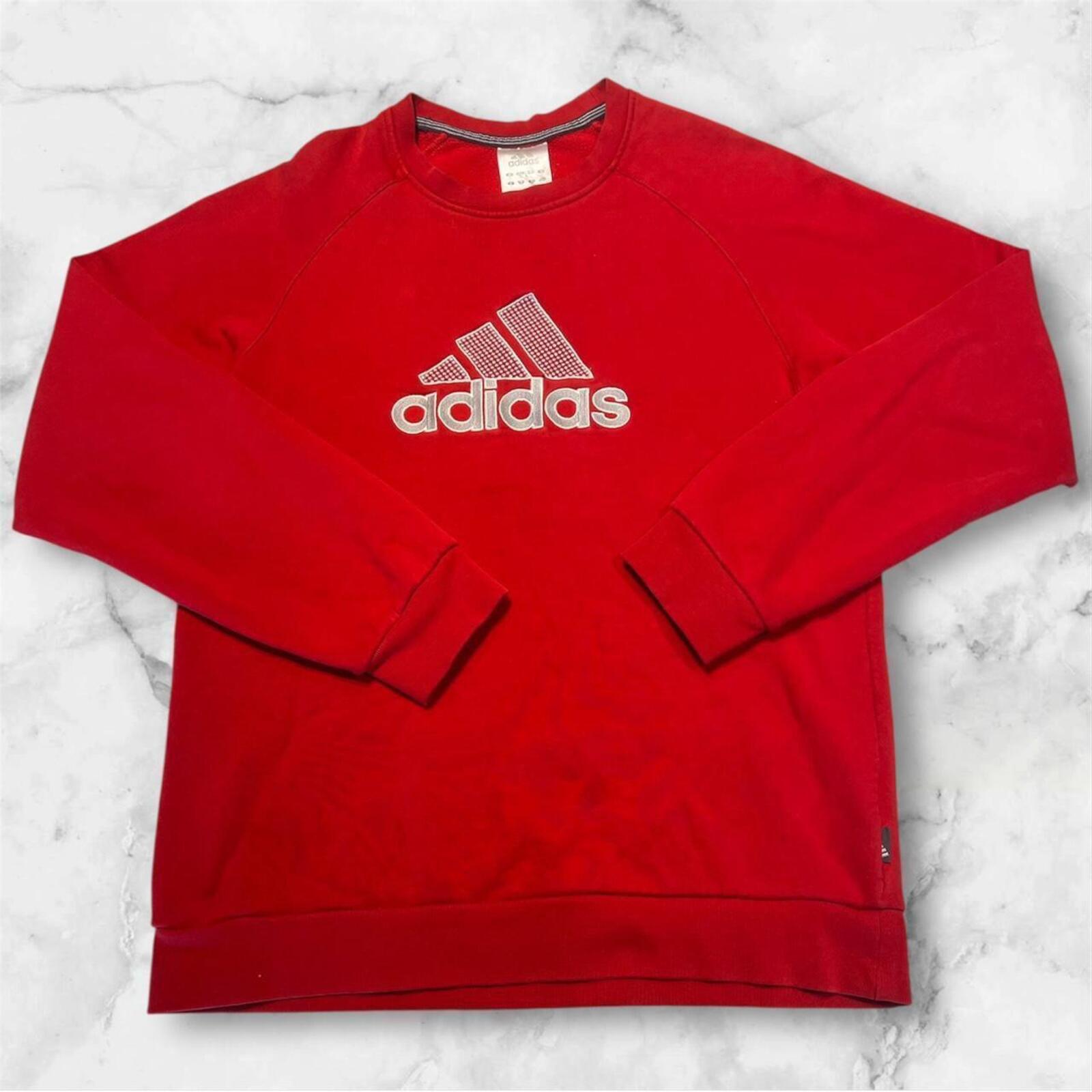 Vintage Adidas Streetwear Men’s Red & Grey Embroidered Logo Sweatshirt Y2K Small