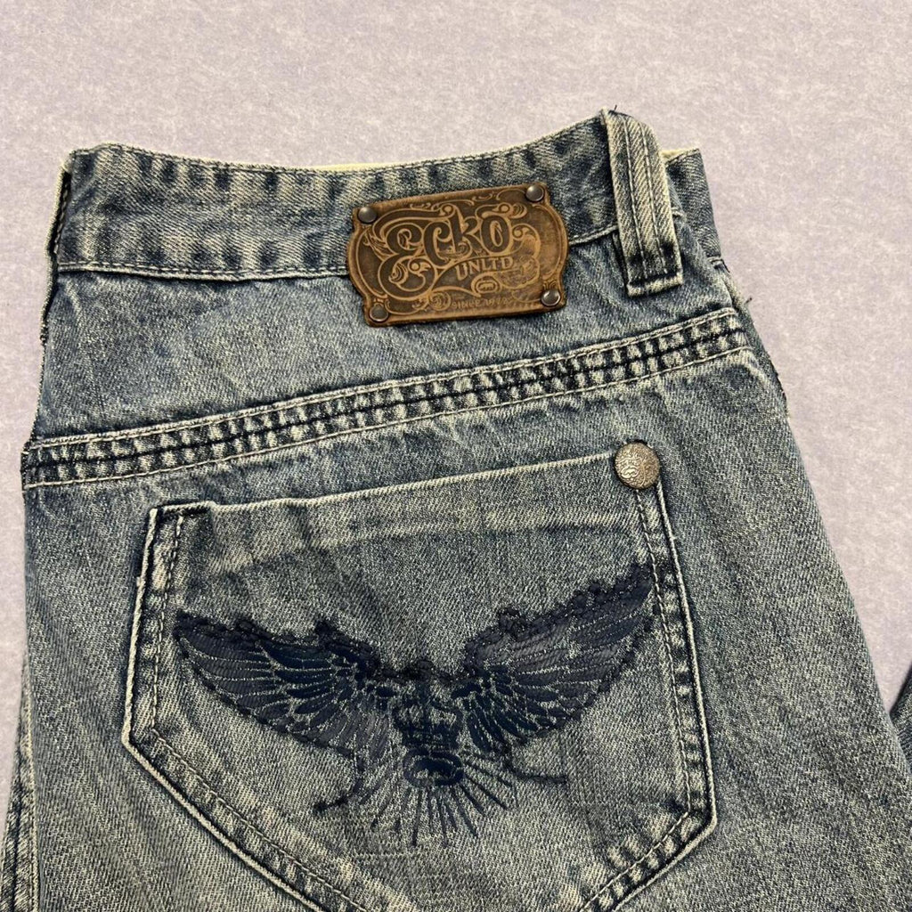 Vintage Ecko Unltd Baggy Jeans Light Wash Eagle Embroidery Y2K Men's W36
