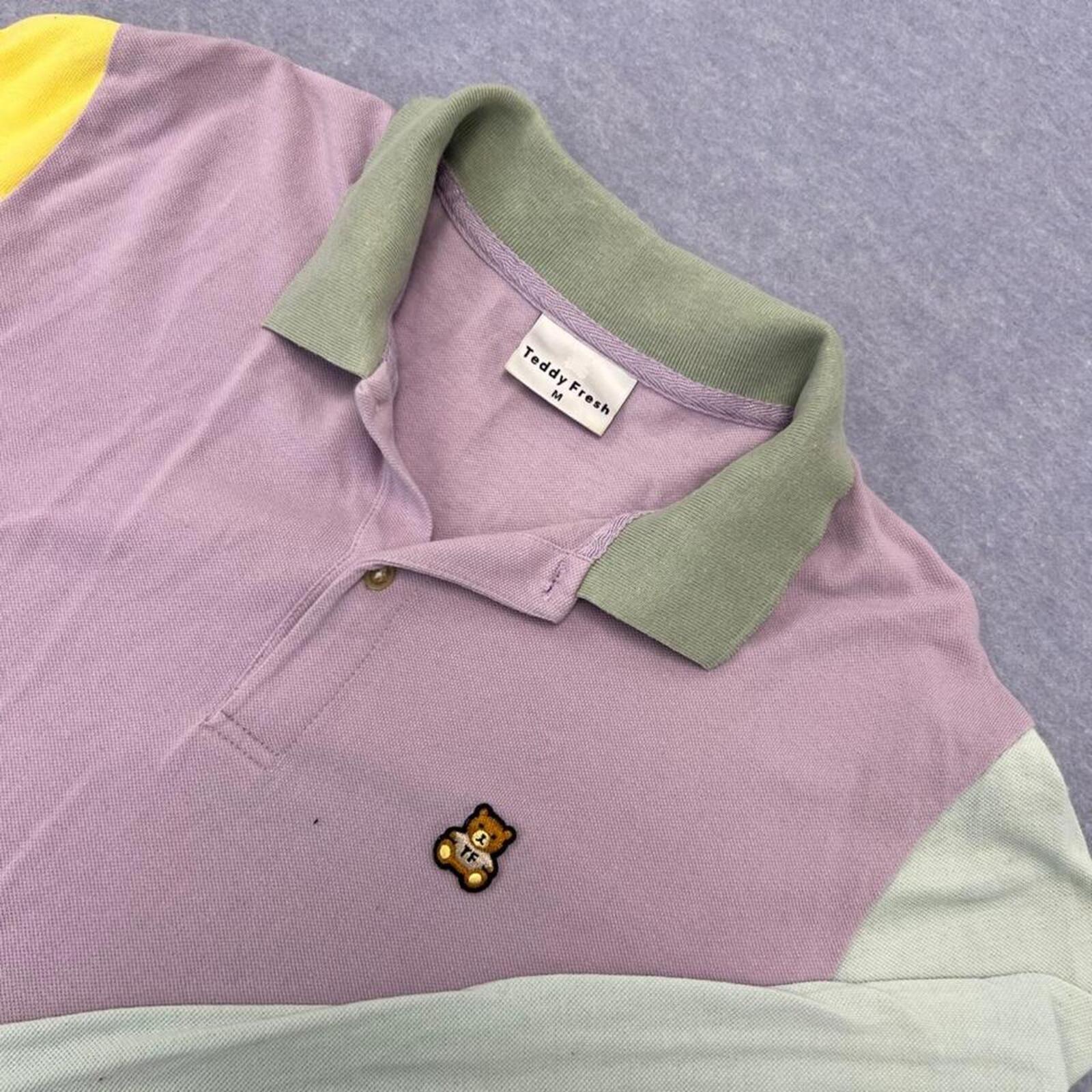 Teddy Fresh Pastel Colourblock Long Sleeve Polo Shirt Unisex Medium
