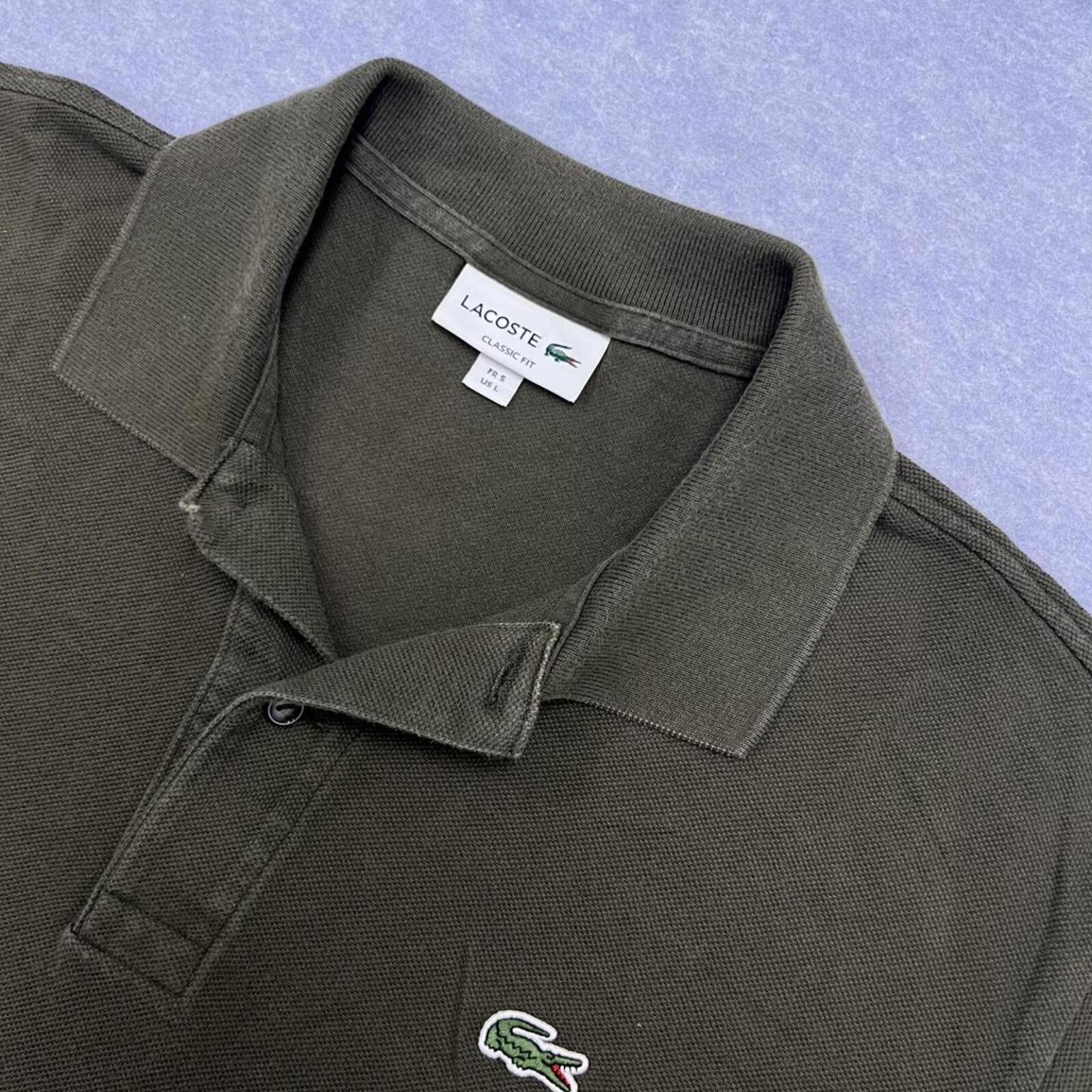 Vintage 90’s Lacoste Men’s Olive Green Dress Polo Y2K Crocodile Size 5 (Large)
