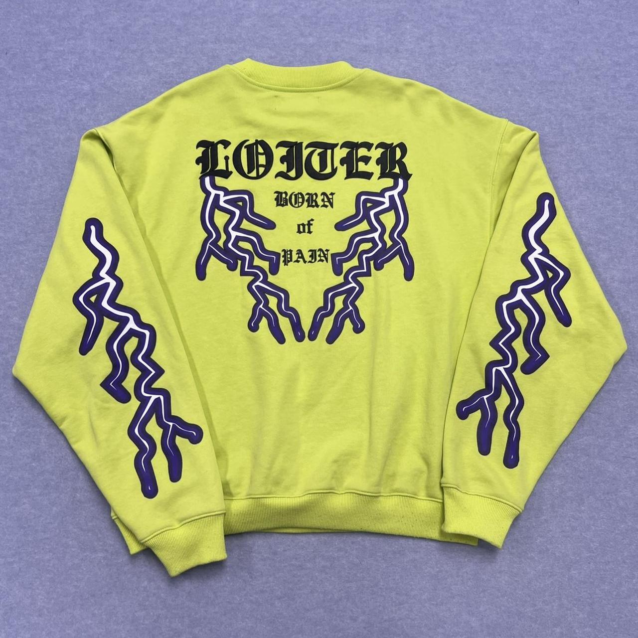 Loiter Culture Kings Streetwear Mens Neon Green Yellow Lightning Bolt Graphic Sweatshirt Medium