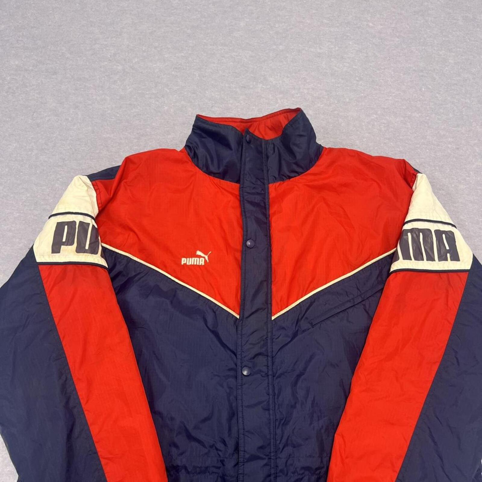 Vintage 80s Puma Sport Men's Navy & Red Padded Stadium Jacket Overcoat XL