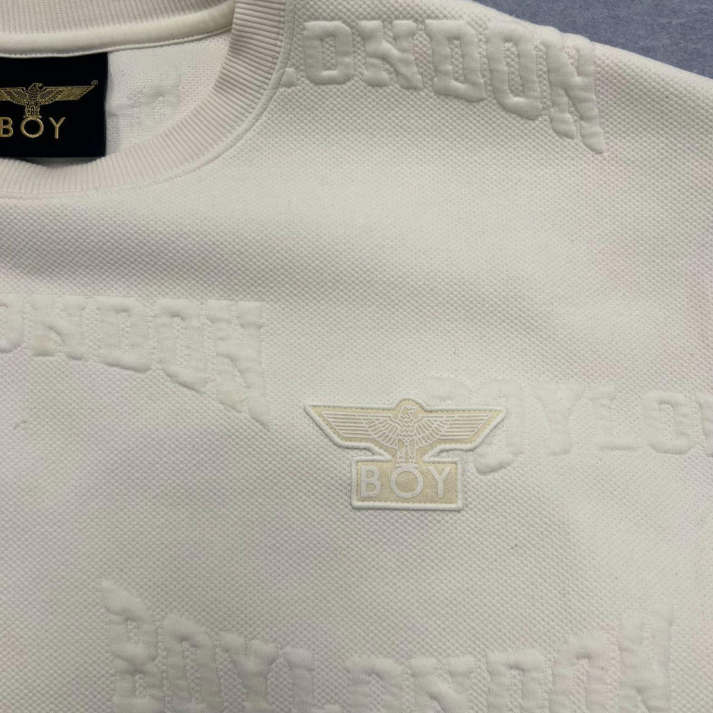 Vintage Boy London White Embossed Logo AOP Eagle Sweatshirt Jumper Oversized XS