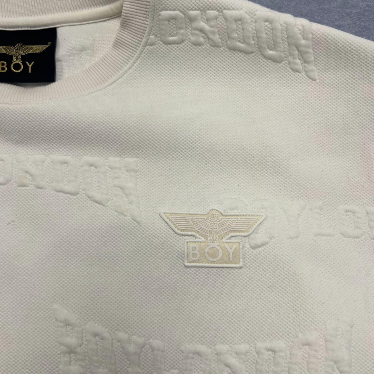 Vintage Boy London White Embossed Logo AOP Eagle Sweatshirt Jumper Oversized XS