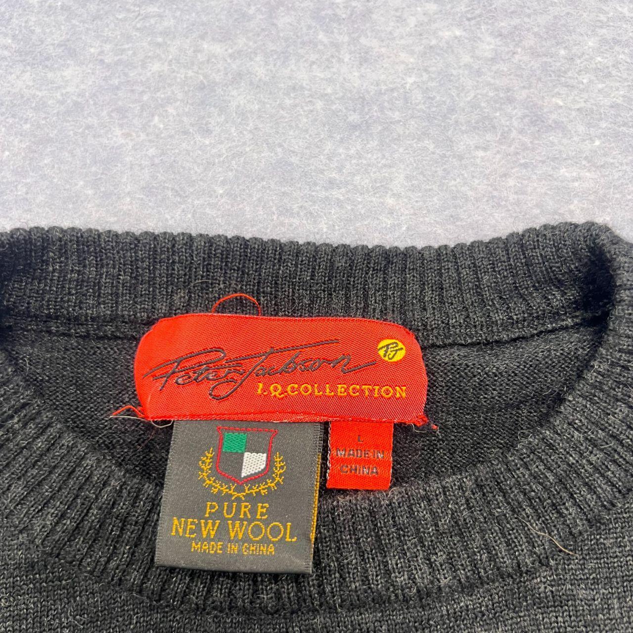 Vintage Peter Jackson Pure New Wool Black & Grey Argyle Diamond Knit Sweater Large