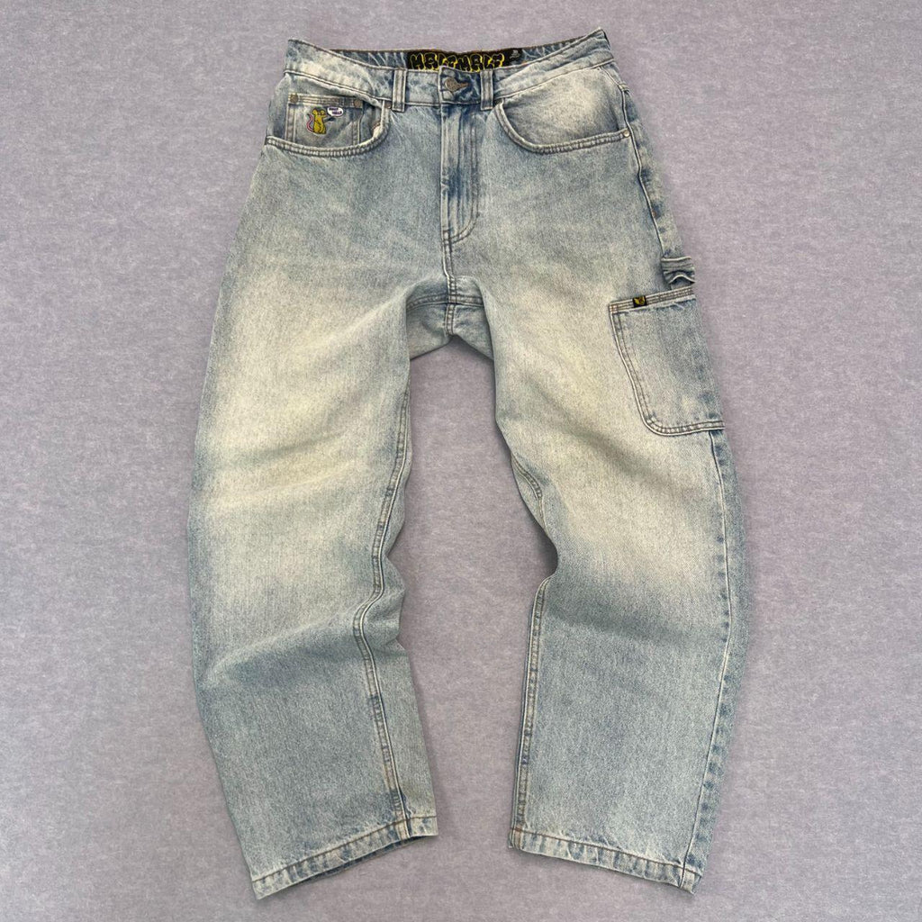 Vintage Half Half Streetwear Men's Light Wash Carpenter Jeans Rat Logo W30"