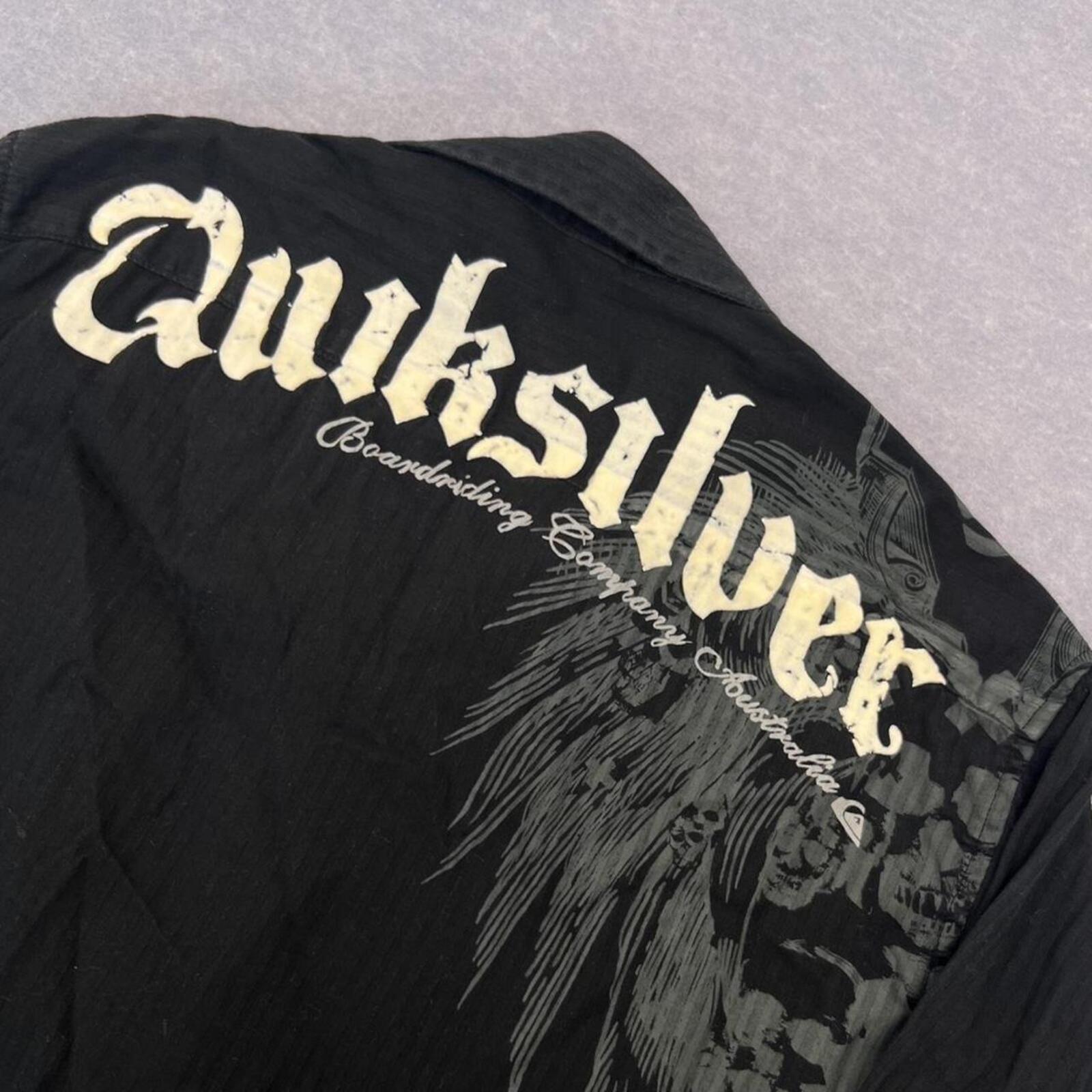 Vintage Quiksilver Surf Black Pinstripe L/S Shirt Skull Graphic Youth Boys 10