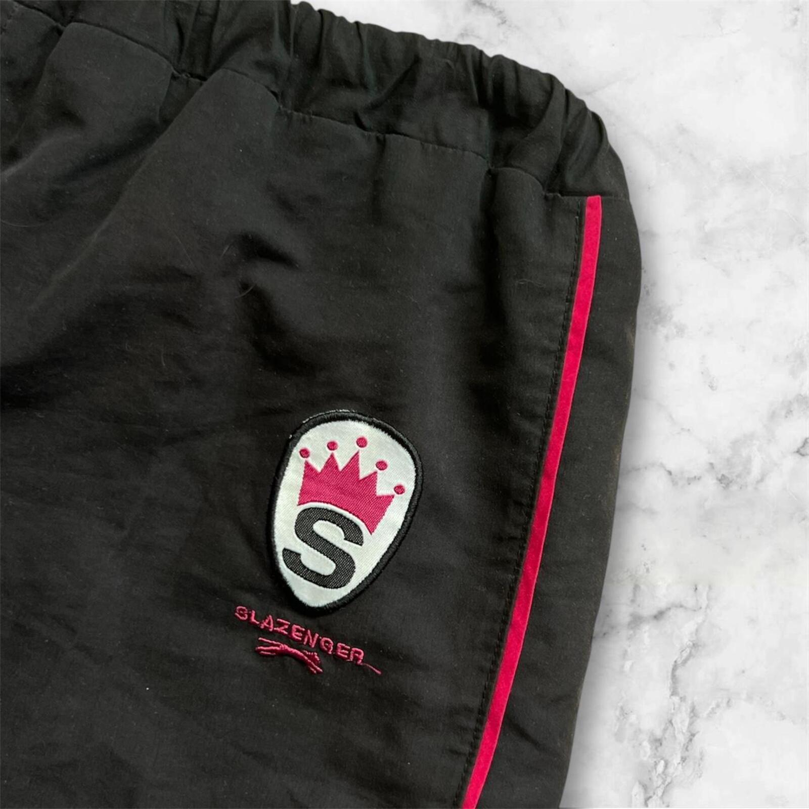 Vintage 90’s Slazenger Sport Women’s Black & Pink Patch Track Pants Y2K Small