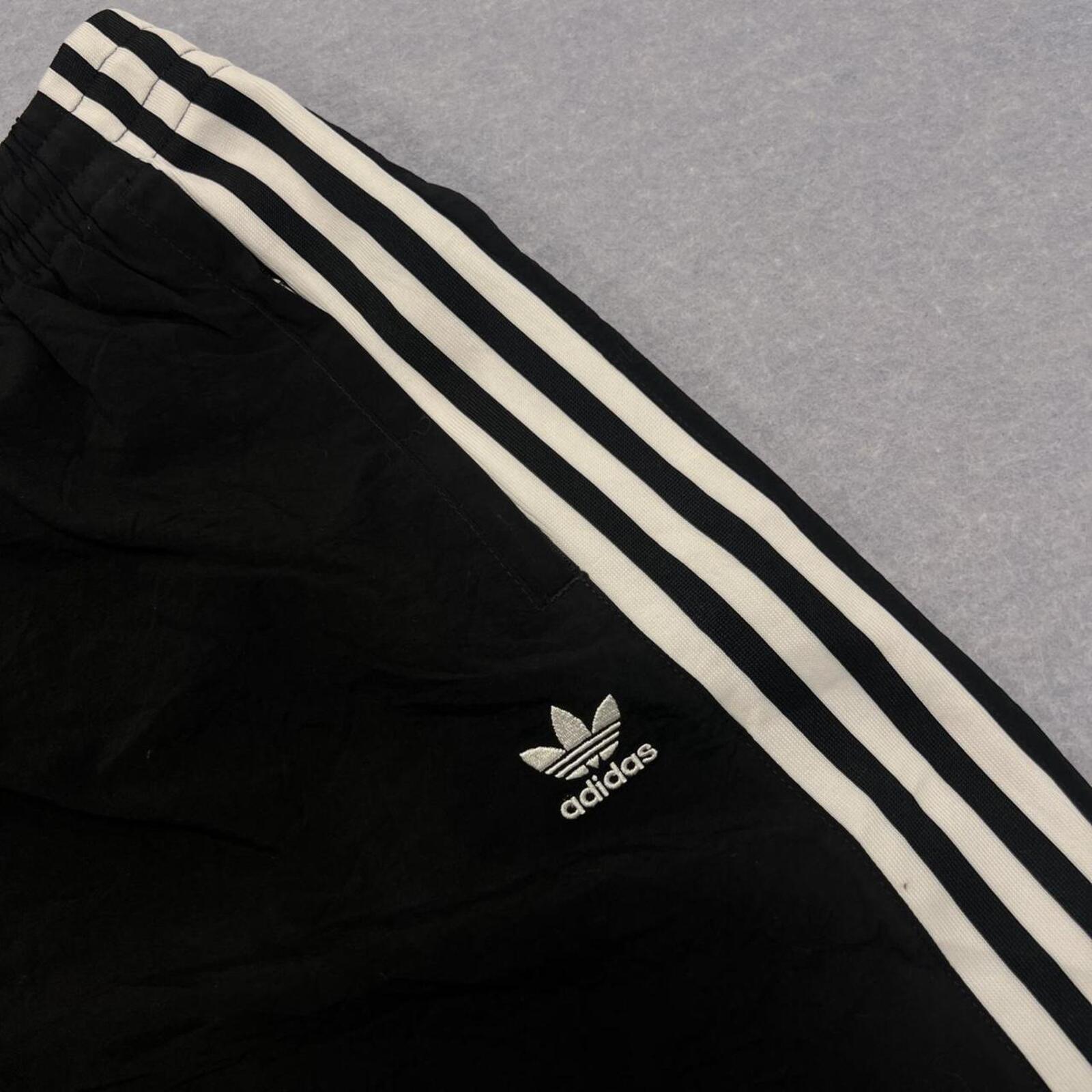 Vintage Adidas Originals Men's Black & White Striped Trefoil Logo Skater Y2K Track Pants Small