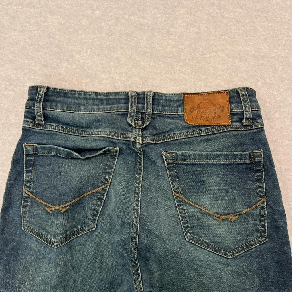 Vintage U.S. Polo Assn Skinny Fit Blue Denim Jeans USA Flag Pocket Logo W29 L32