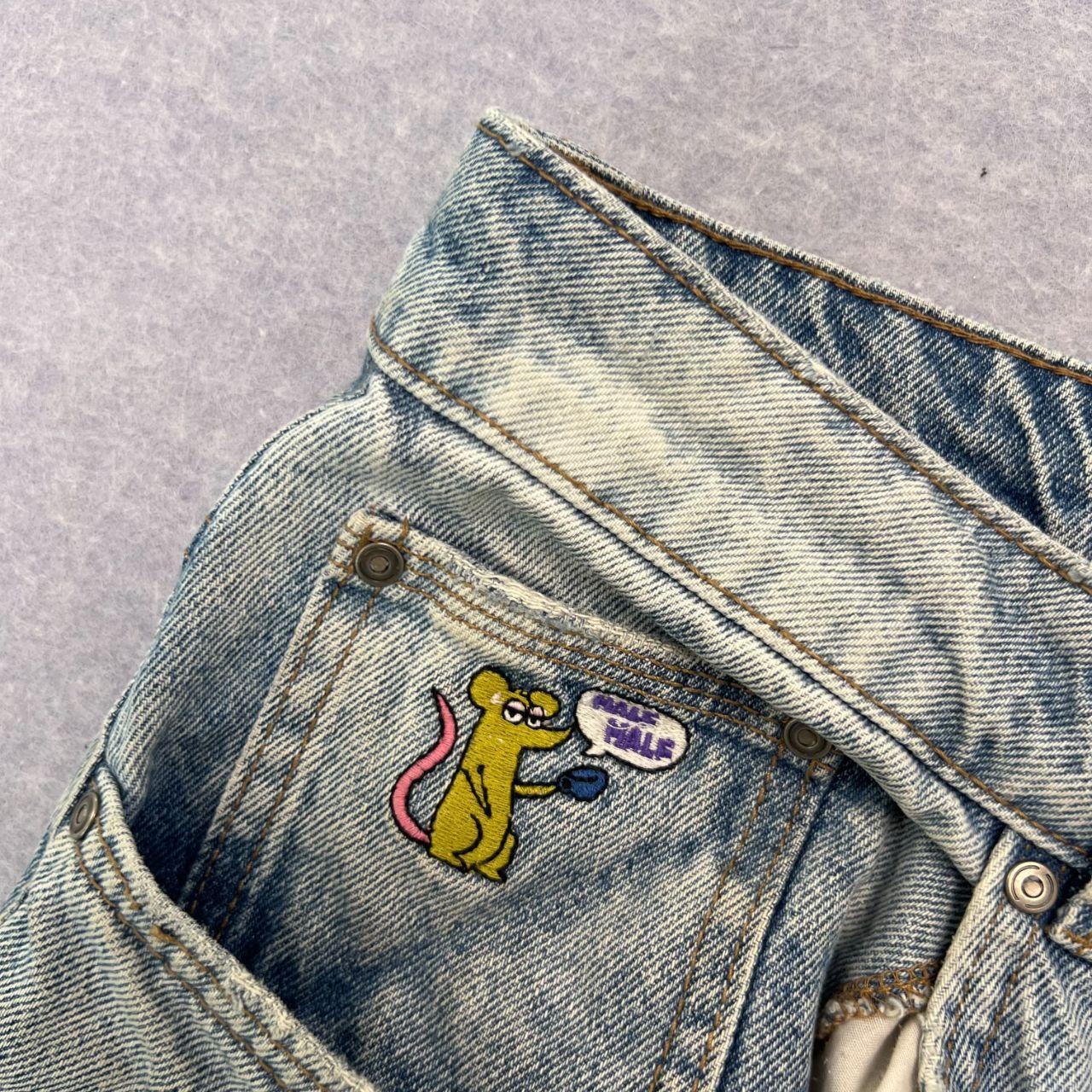 Vintage Half Half Streetwear Men's Light Wash Carpenter Jeans Rat Logo W30"