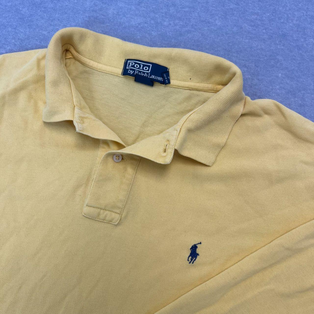 Vintage 90s Polo Ralph Lauren Yellow Long Sleeve Polo Shirt (Navy Pony) Men's XL