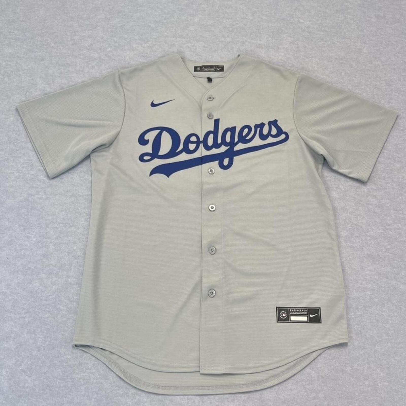 2021 Nike MLB Los Angeles Dodgers Grey Replica Player Button Up Away Jersey Men’s Medium