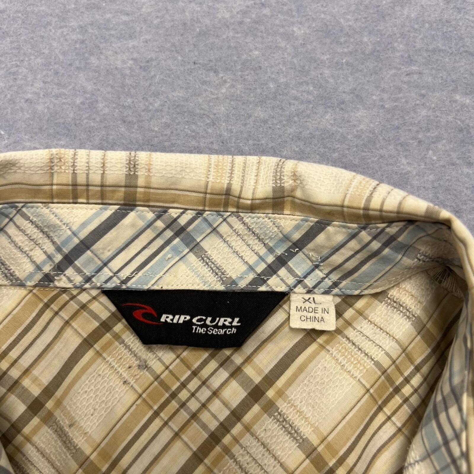 Vintage Rip Curl Brown Tan & White Plaid Checkered Y2K Button Up Shirt Men’s XL