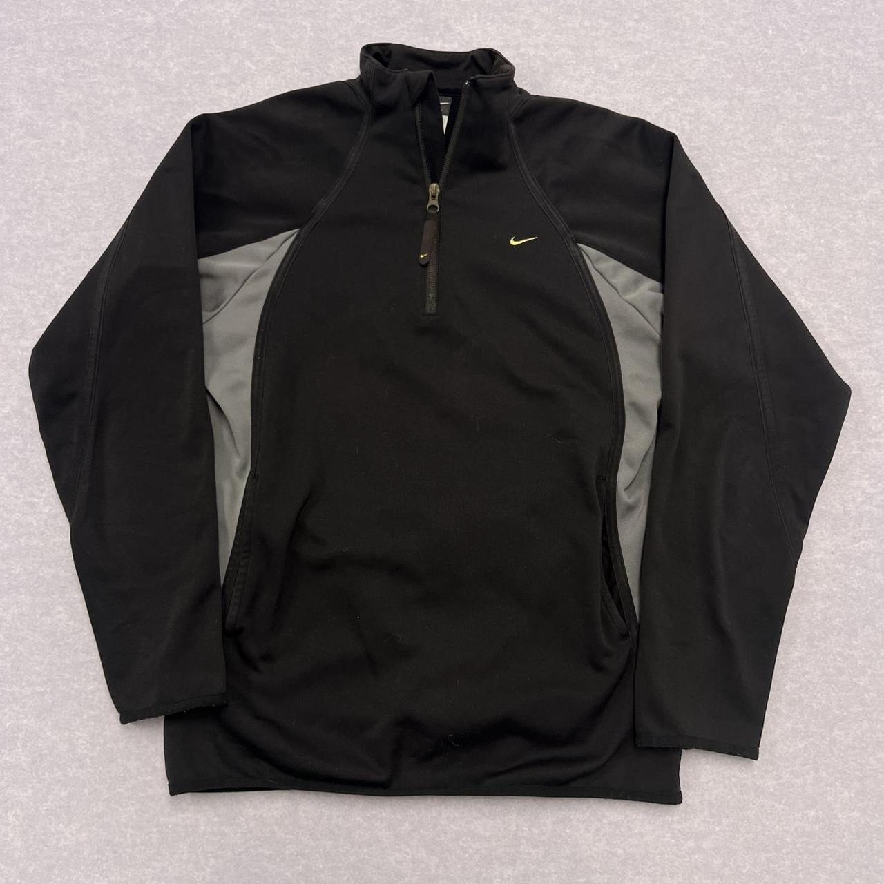 Vintage Nike Women’s Black & Gold Swoosh 1/4 Zip Track Jacket Therma-Fit Large