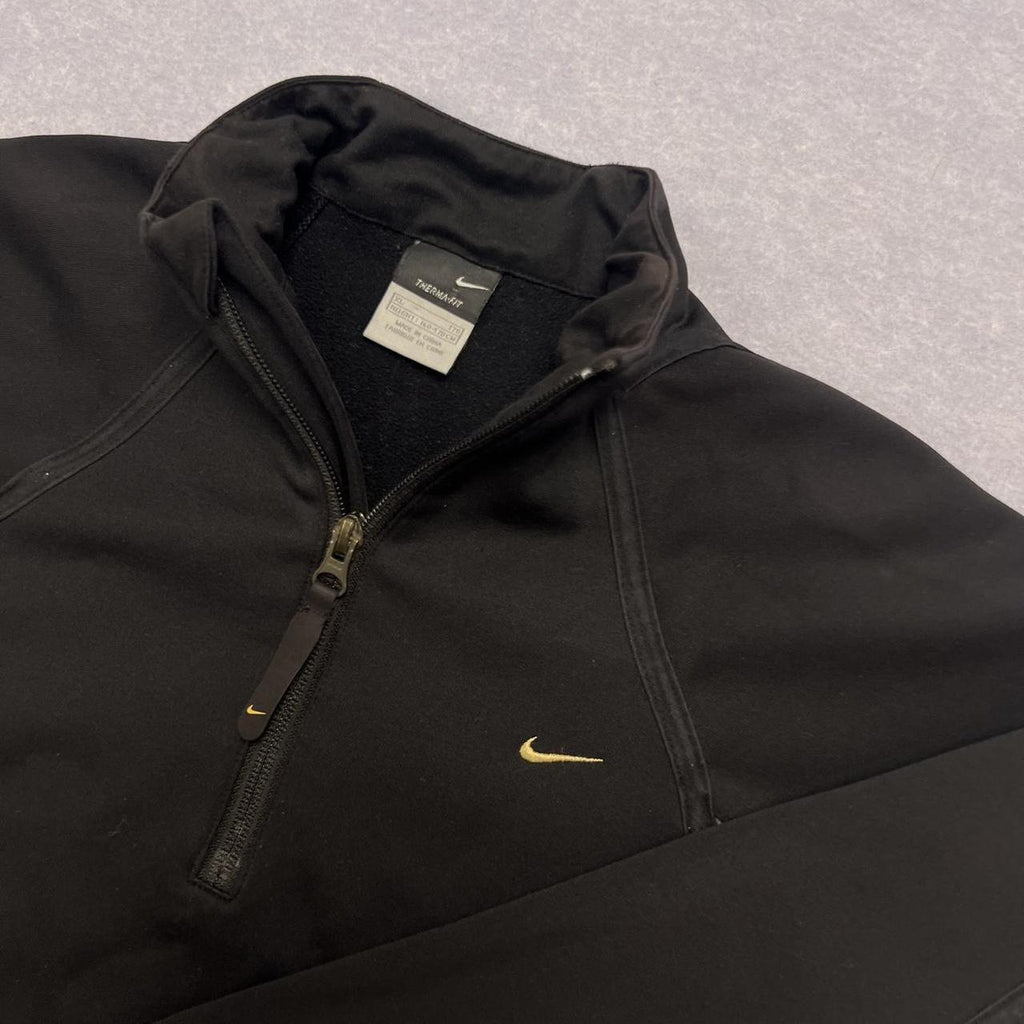 Vintage Nike Women’s Black & Gold Swoosh 1/4 Zip Track Jacket Therma-Fit Large