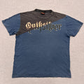 Vintage Quiksilver Surf Men's Blue & Grey Felt Spell-Out Graphic Tee Y2K XL
