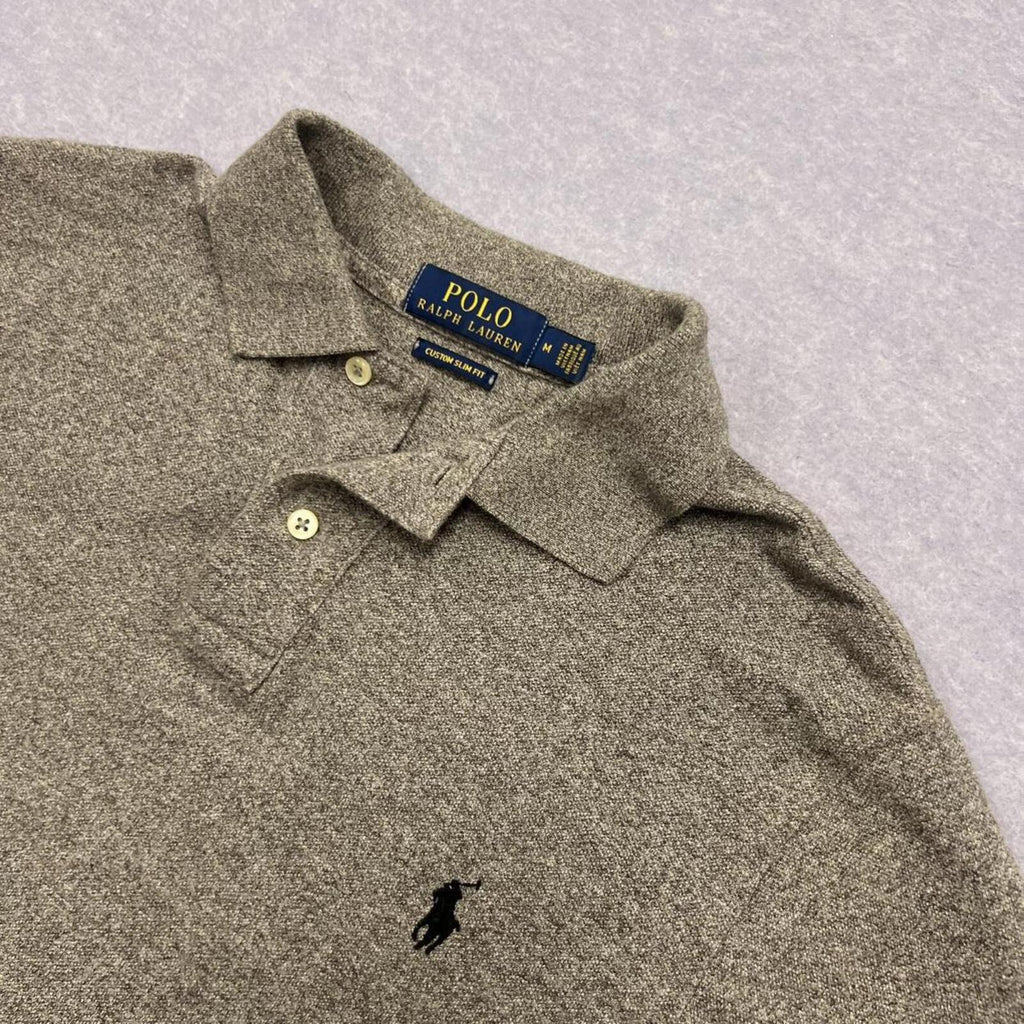 Polo Ralph Lauren Grey Marl Preppy Polo Shirt Custom Slim Fit Men's Medium