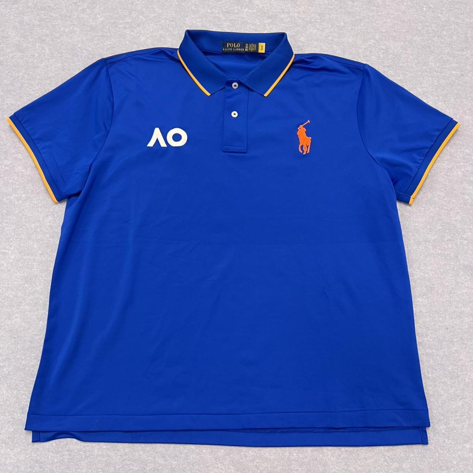 Polo Ralph Lauren Men’s AO Australian Open Tennis 2024 Navy Blue & Orange Big Pony Sports Polo XL
