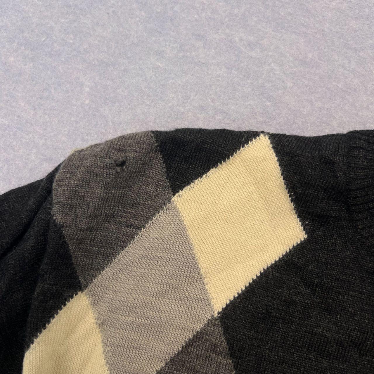 Vintage Peter Jackson Pure New Wool Black & Grey Argyle Diamond Knit Sweater Large