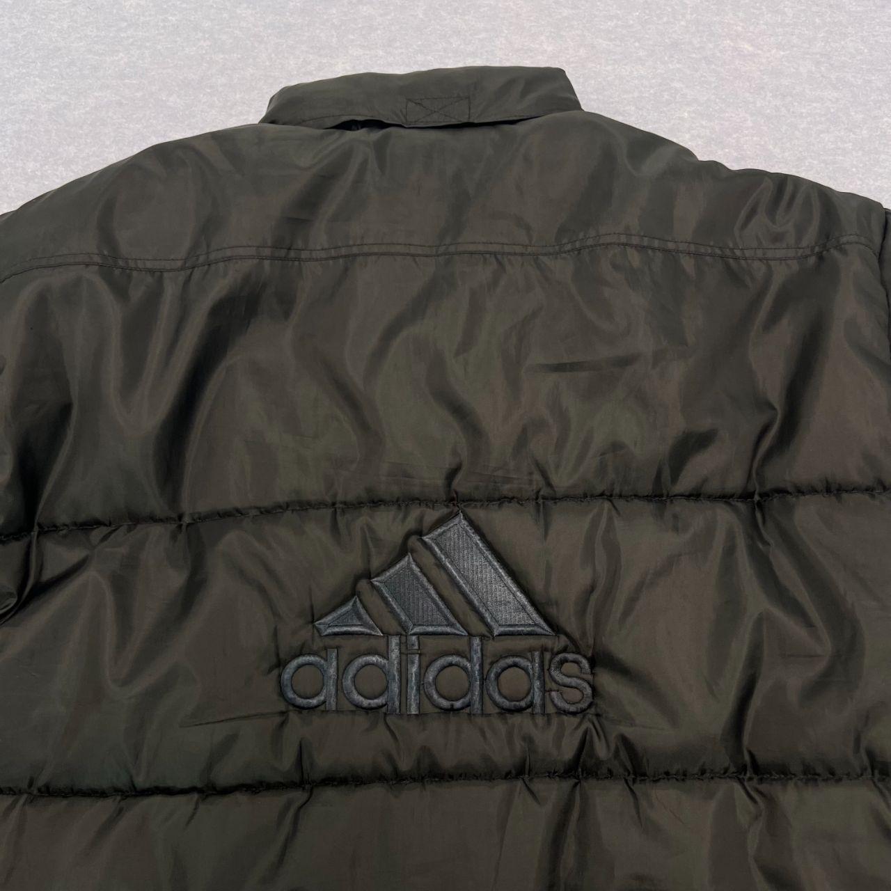 Vintage 1990s Adidas Black Large Logo Full Zip Puffer Jacket Oversized Medium