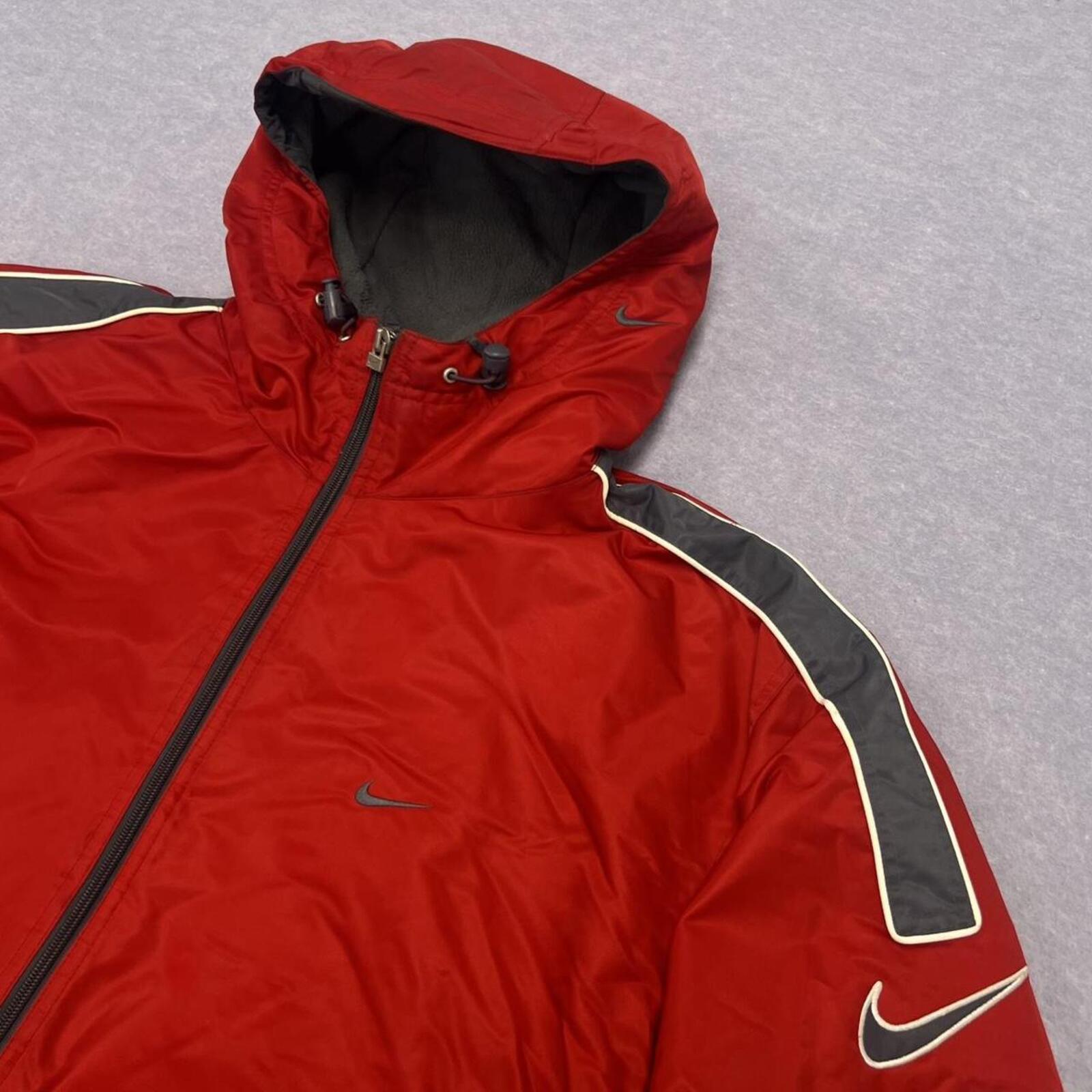 Vintage 2001 Nike Men's Red Fleece Lined Hooded Heavyweight Puffer Jacket Y2K XL