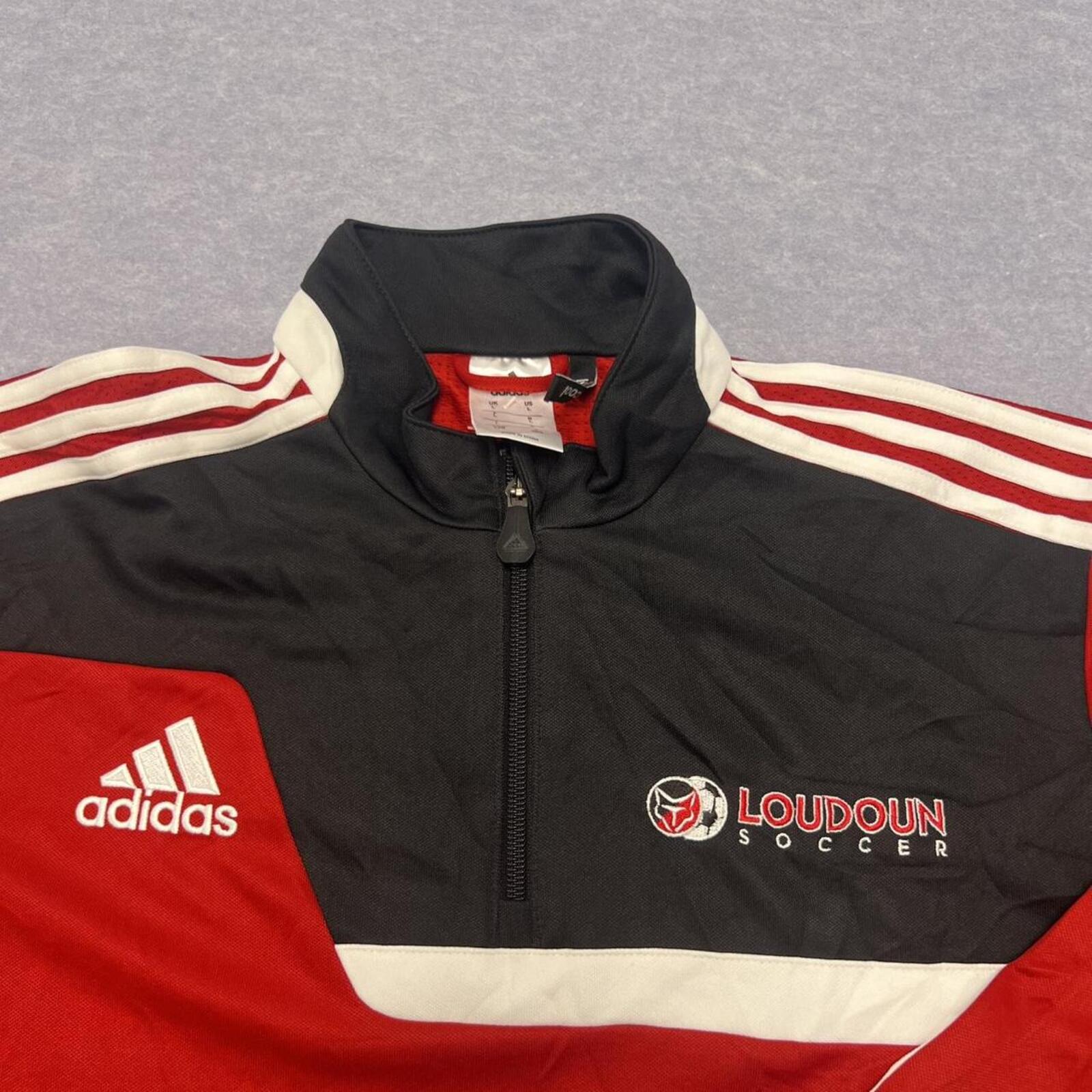 Adidas Loudoun Soccer Climacool Track Jacket Red Black & White Stripe Mens Large