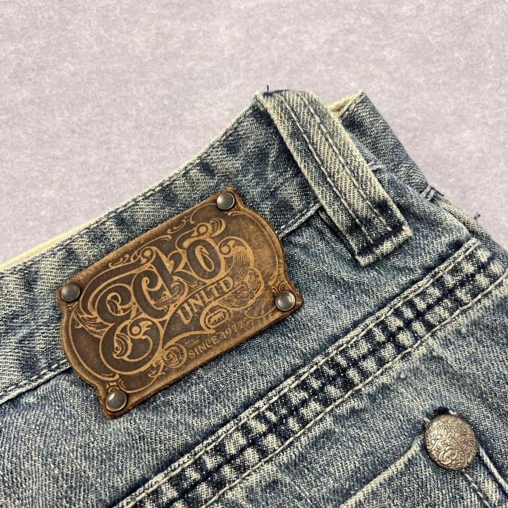 Vintage Ecko Unltd Baggy Jeans Light Wash Eagle Embroidery Y2K Men's W36