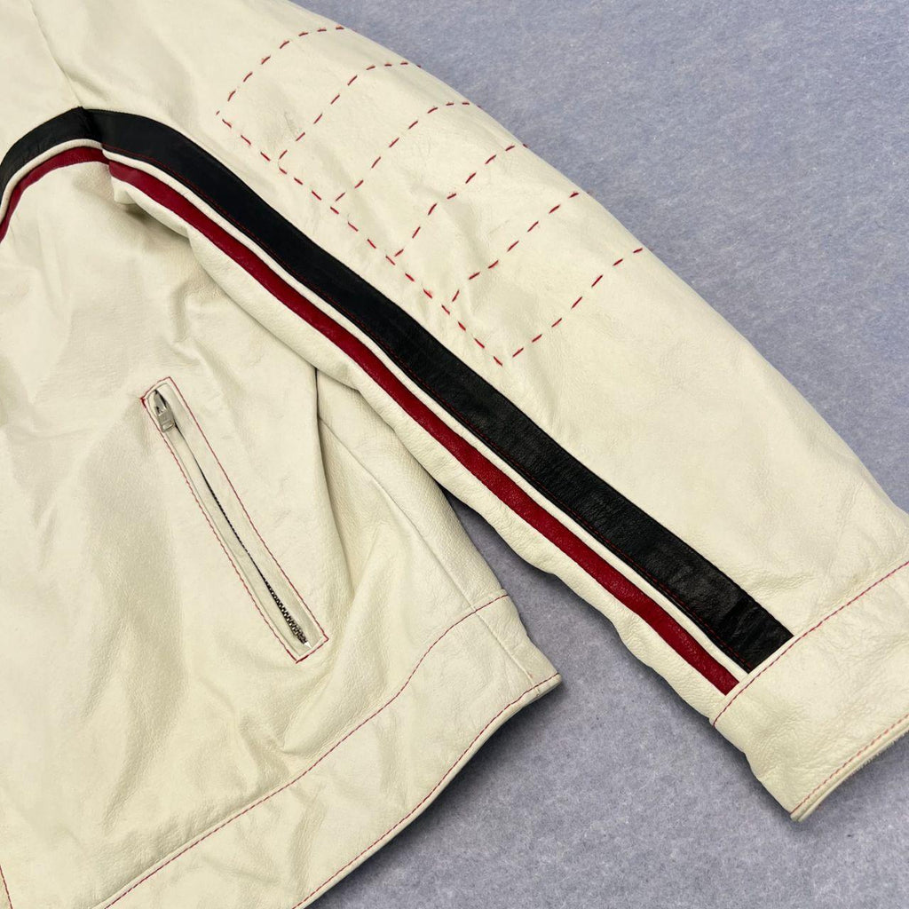 Vintage Politix White 100% Genuine Leather Motorcycle Racing Racer Jacket Large