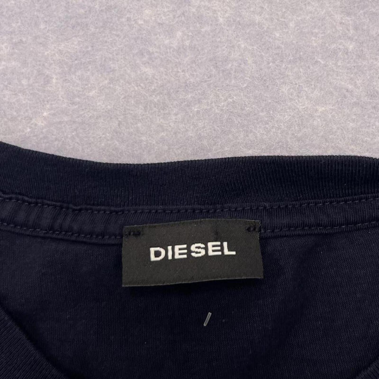 Vintage Diesel Dark Navy Blue Tonal Spell Out Logo Graphic T-Shirt Men's Large