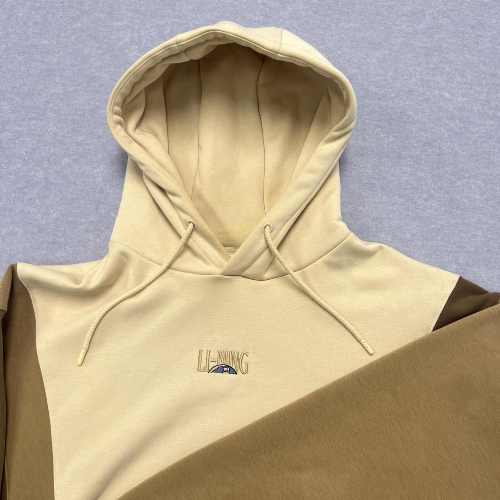 Li-Ning Skateboards Colourblock Cream & Tan Pullover Hoodie Streetwear Men's XL
