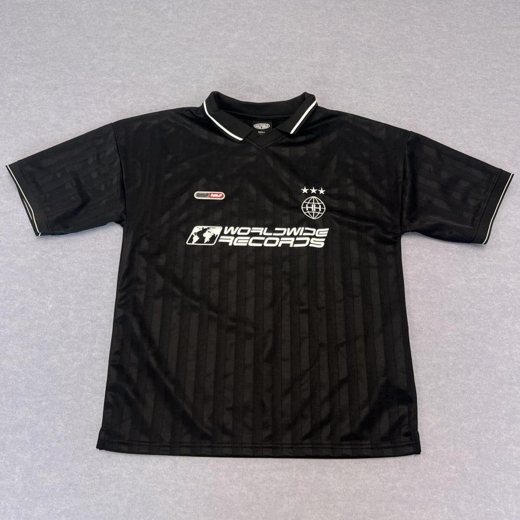 Half Half Streetwear Worldwide Records Black Soccer Jersey Oversized Small