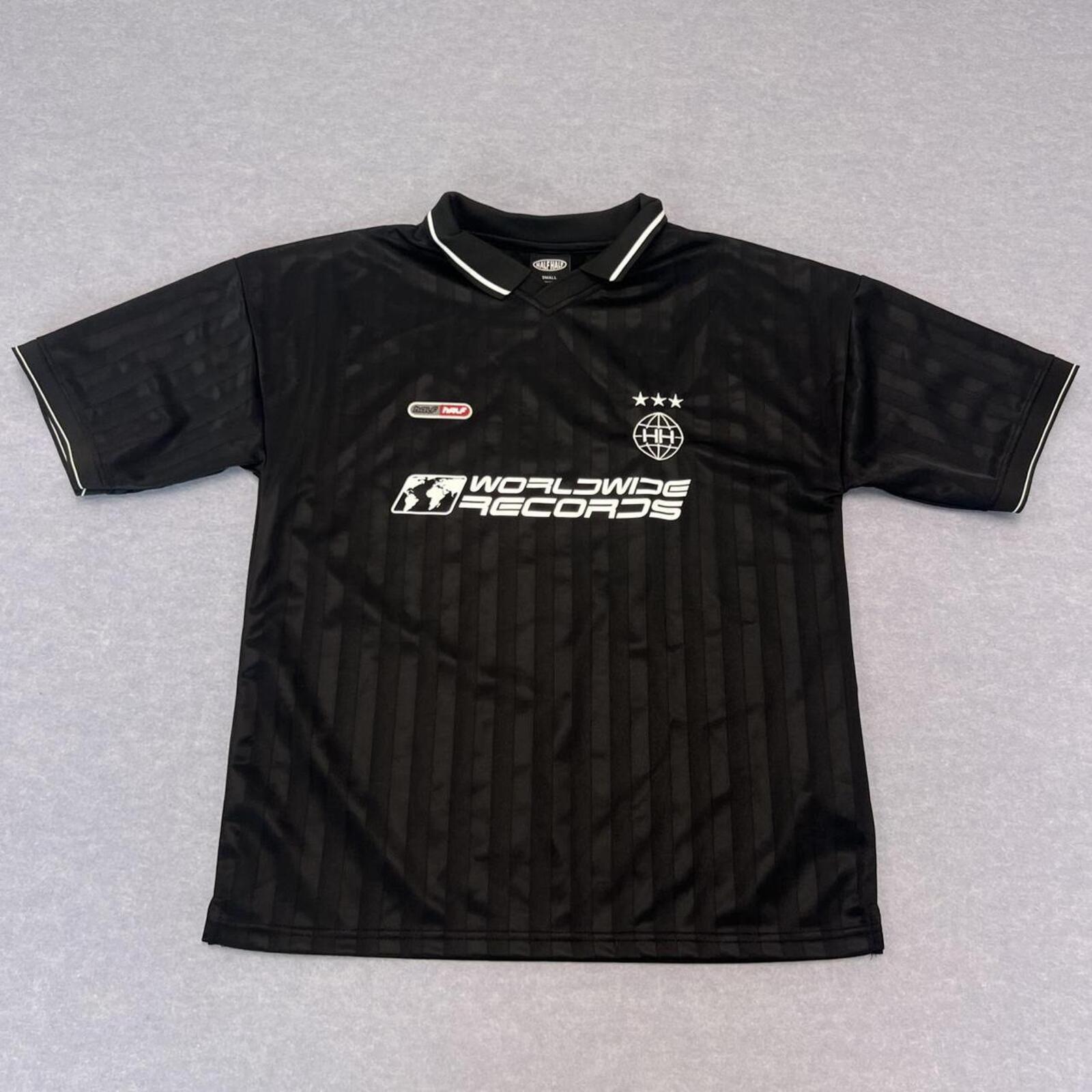 Half Half Streetwear Worldwide Records Black Soccer Jersey Oversized Small