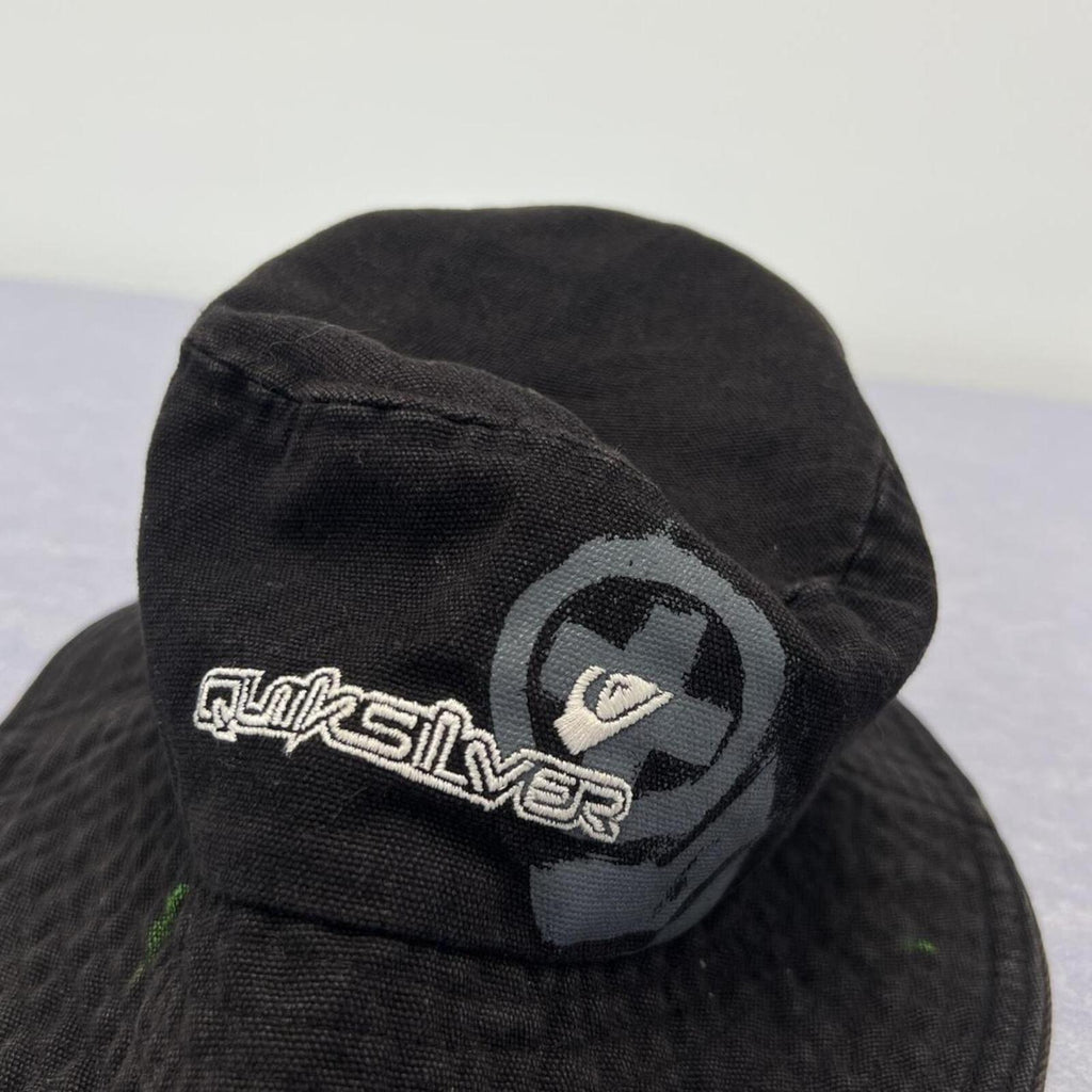 Vintage Quiksilver Surf Black Canvas Graphic Bucket Hat Surf Size S/M Y2K