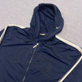 Vintage 2003 Nike Spell Out Men's Navy & White Striped Full Zip Hooded Track Jacket XL
